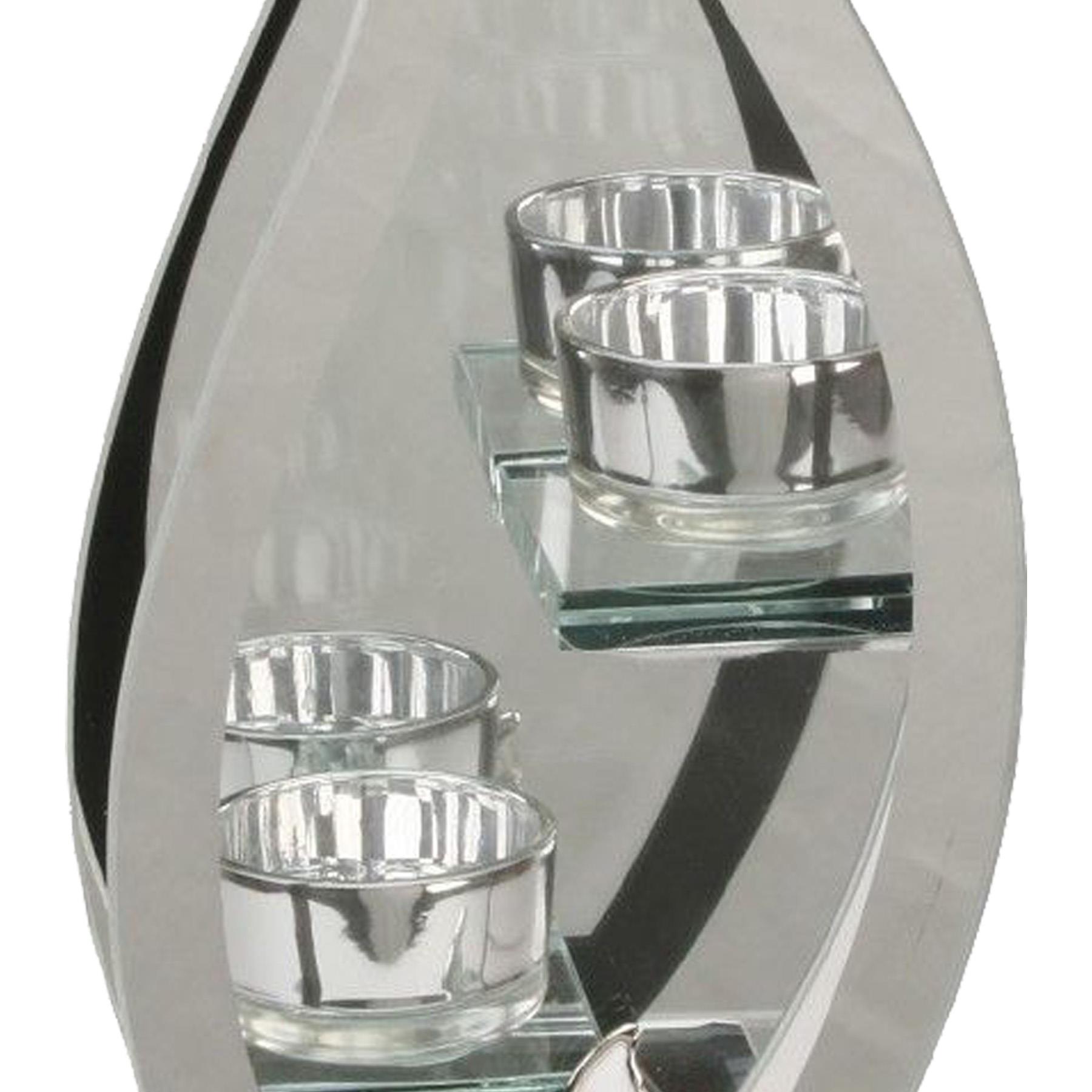 Hestia Glass Double Tea Light Candle Holder Mirror with Butterfly Flame Shape