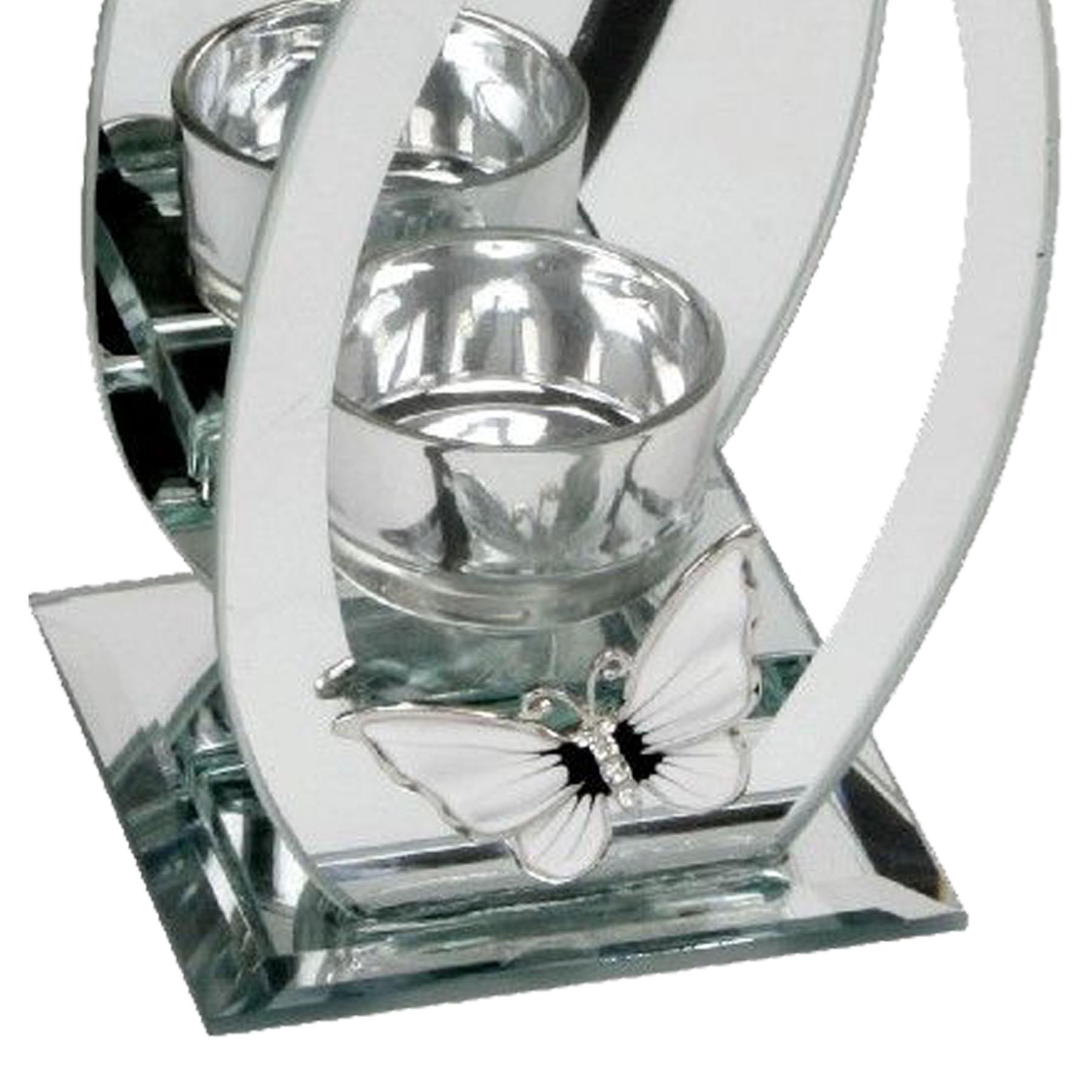 Hestia Glass Tea Light Candle Holder Mirror with Butterfly Flame Shape