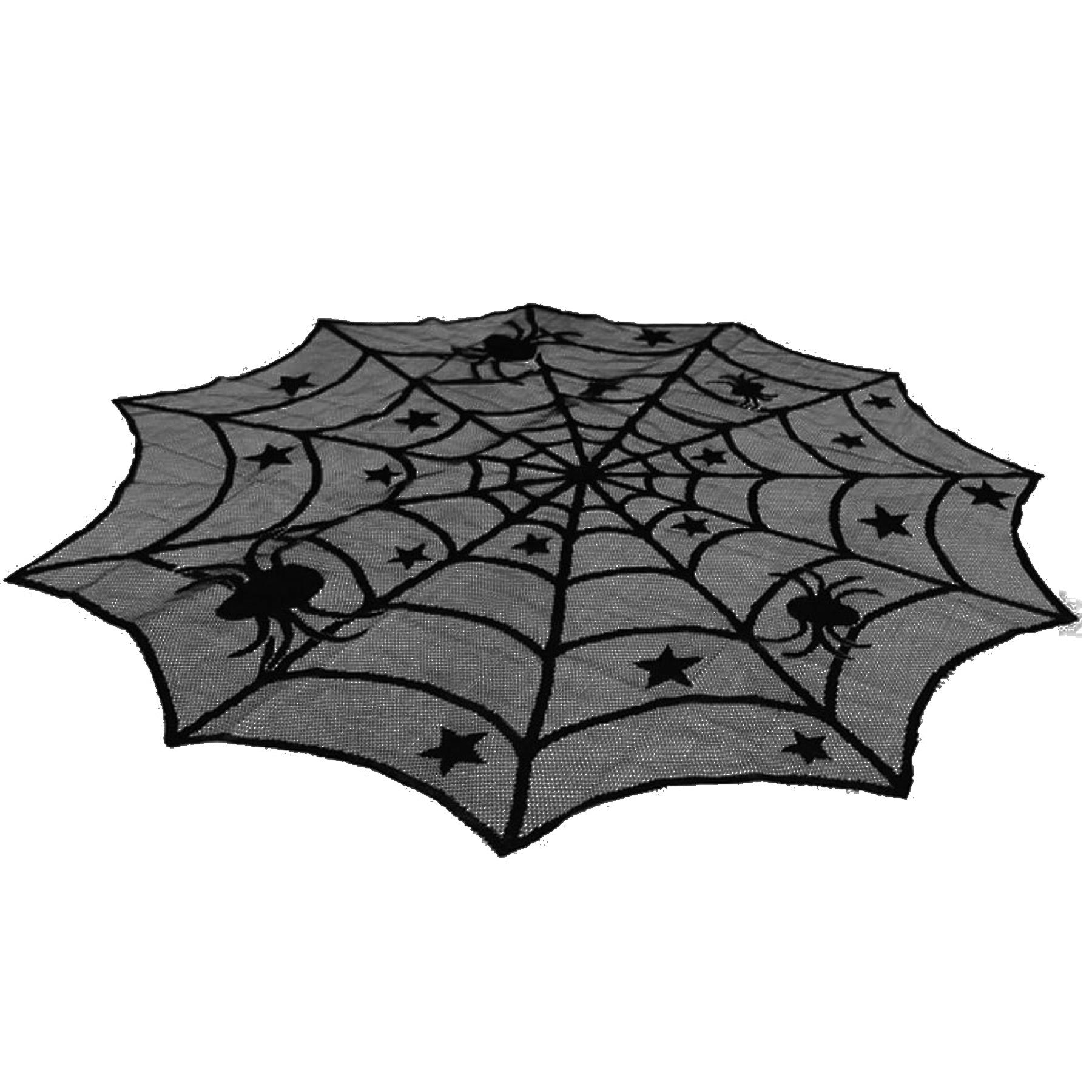 Halloween 100cm Spider Web Lace Tablecloth Black Round Topper Party Decoration