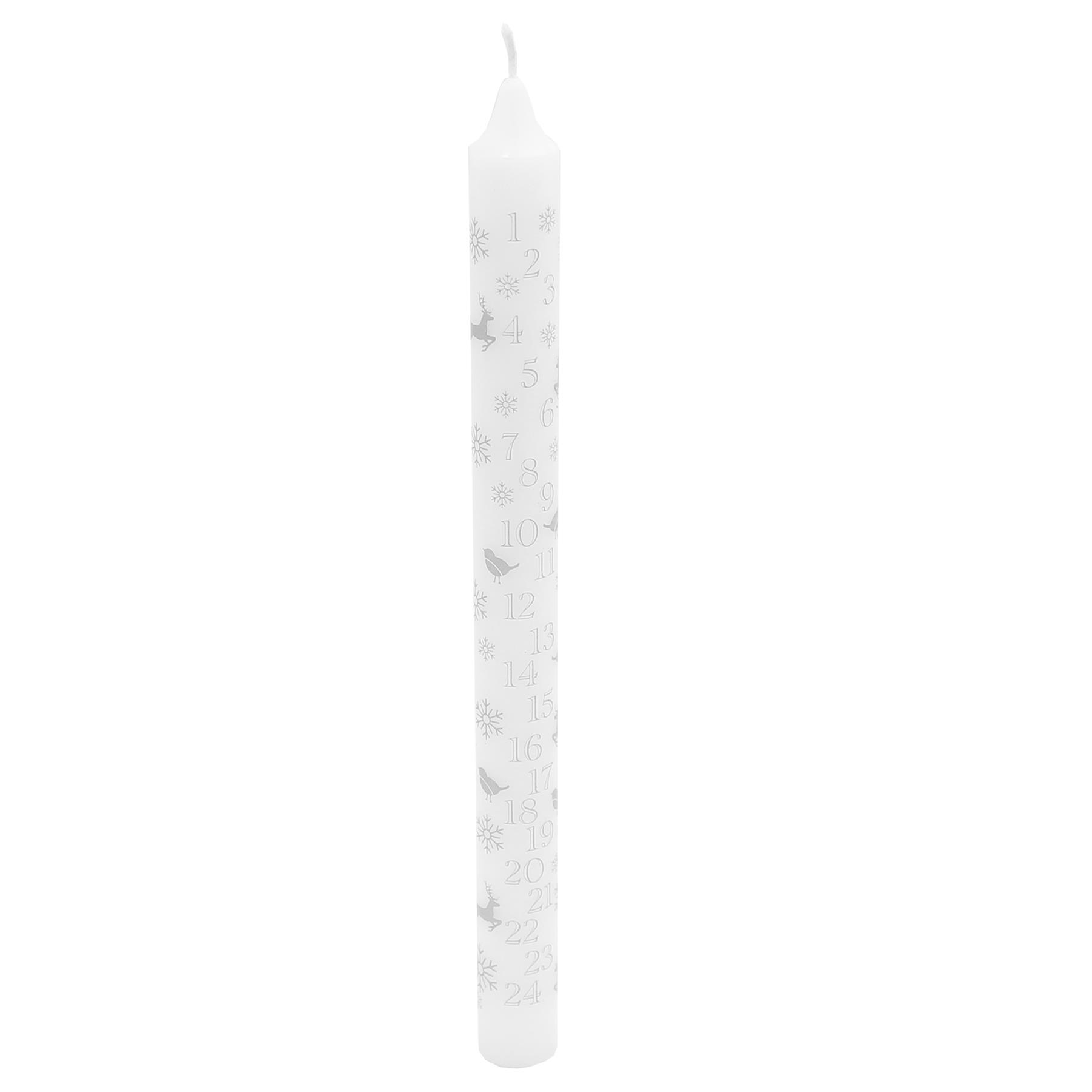 Christmas Advent Candle Boxed 25cm Tapered Countdown Robins / Reindeers White