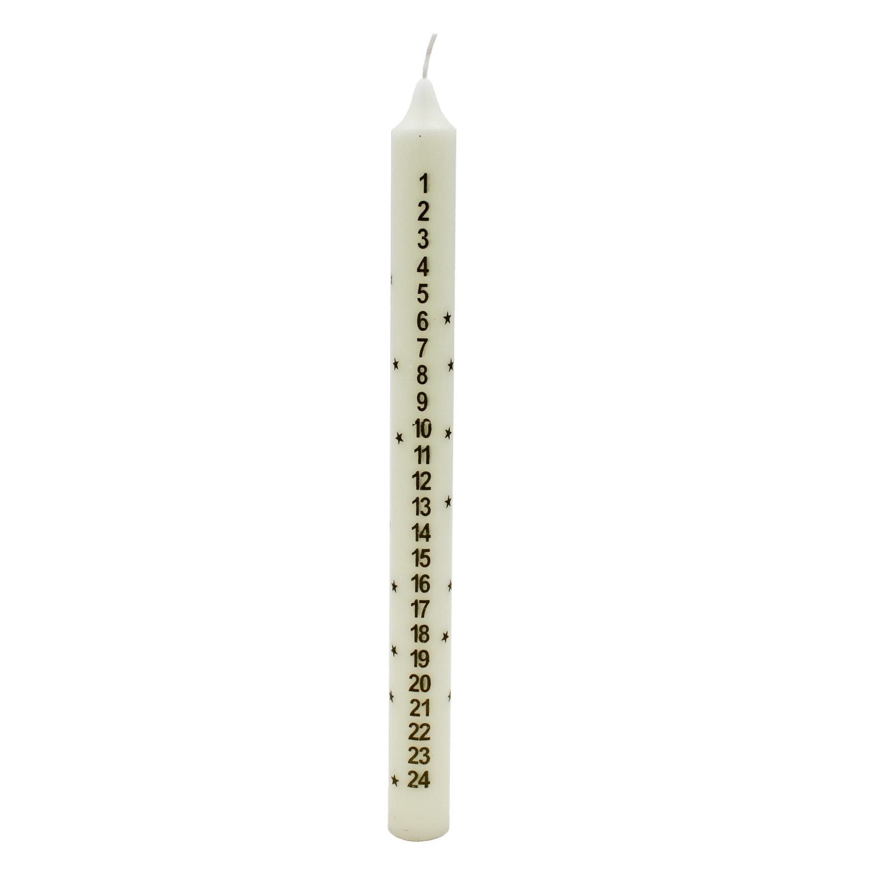 Christmas Advent Candle Boxed 25cm Tapered Countdown Candle with Star Cream