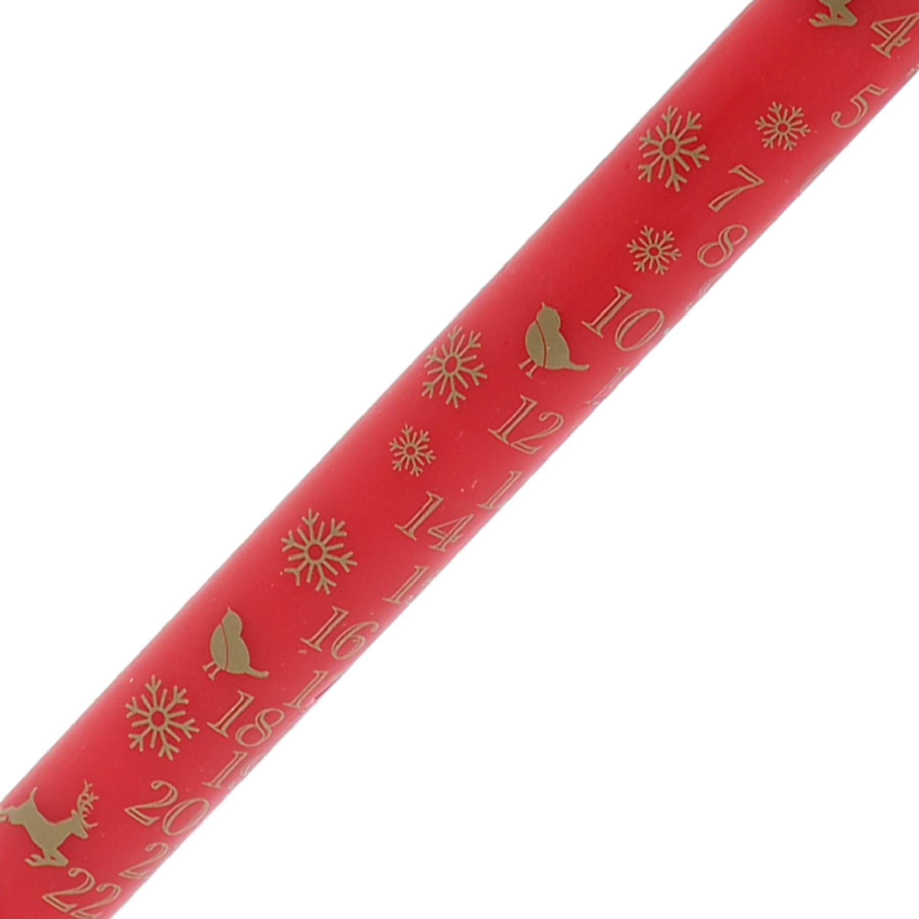 25cm Wax Advent Candle Christmas Countdown with Festive Images - Red