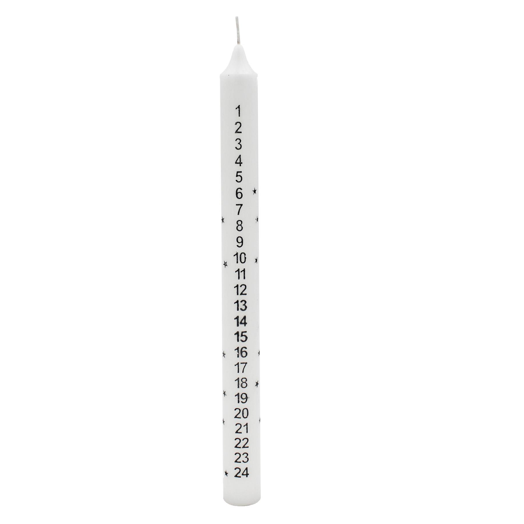 25cm Wax Advent Candle Christmas Countdown with Star Images - White