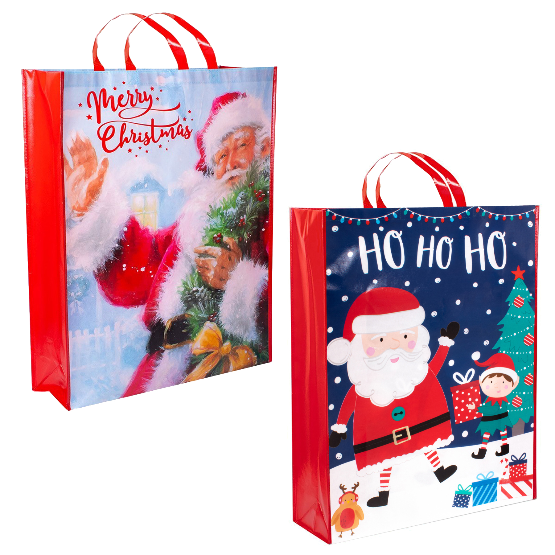 Set of 2 Jumbo Christmas Gift Bags Xmas Presents 67cm x 49cm - Santa