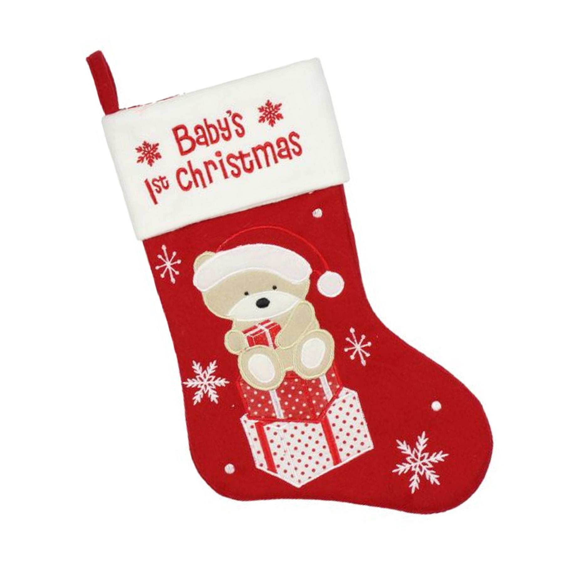 Baby's 1st Christmas Keepsake Stocking with Embroidered Teddy Fully Lined