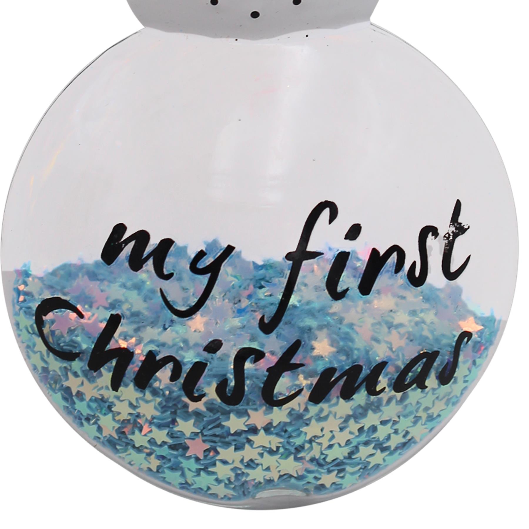Baby's First Christmas Blue Snowman Glass Bauble with Stars