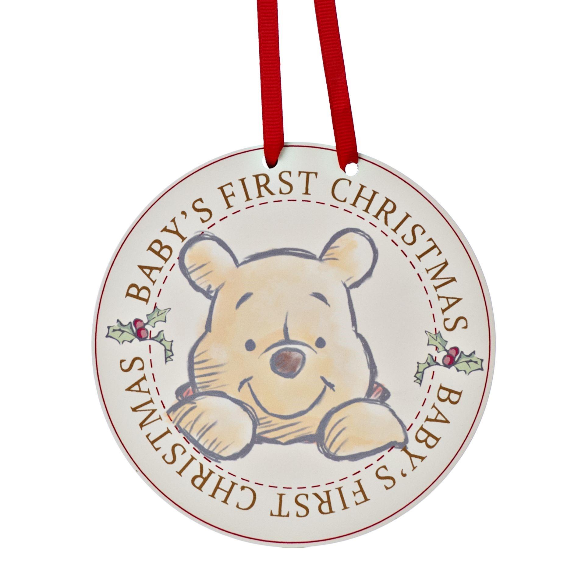 Winnie the Pooh Baby's First Christmas Disney Wooden Hanging Plaque Decoration