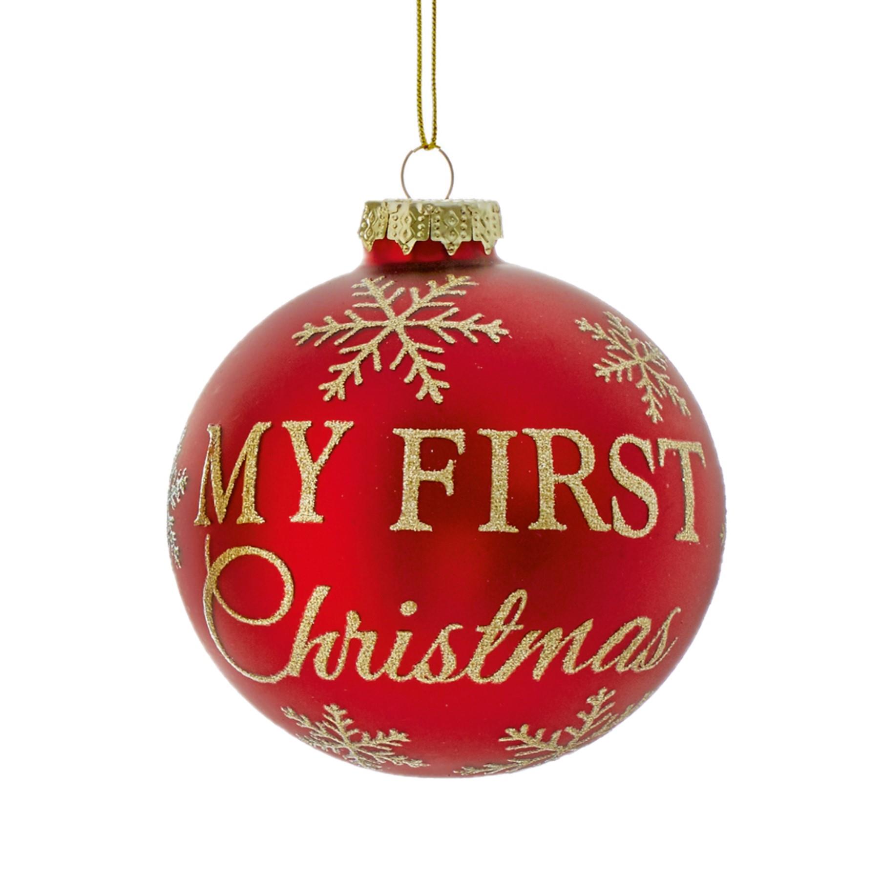 My First Christmas Glass Bauble 80mm Tree Decoration - Red