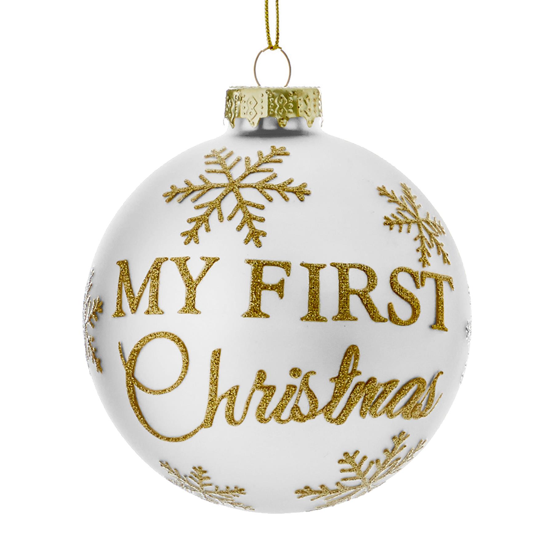 My First Christmas Glass Bauble 80mm Tree Decoration - Silver