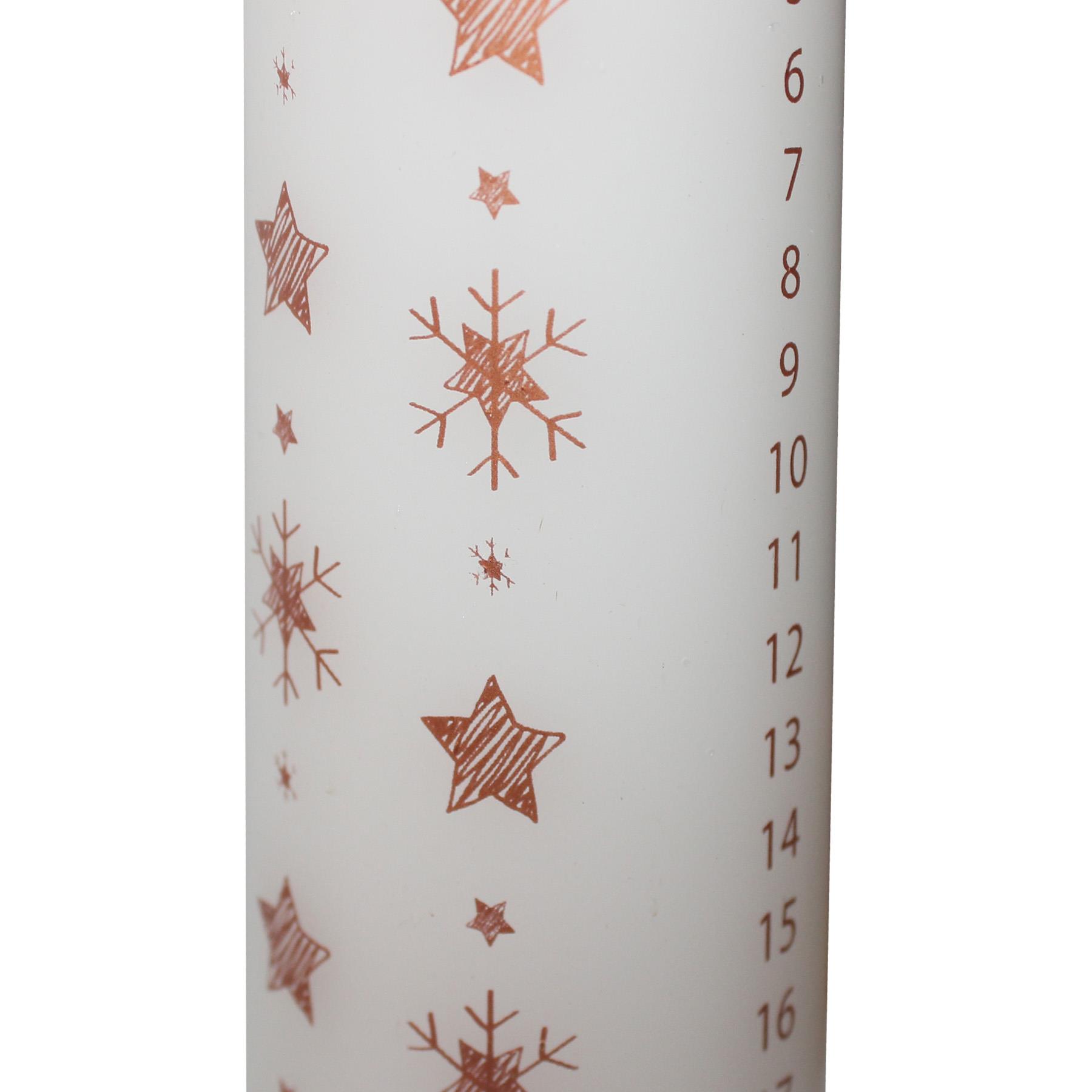 20cm Christmas Advent Candle with Snowflake Image on Glass Tray - White / Rose Gold