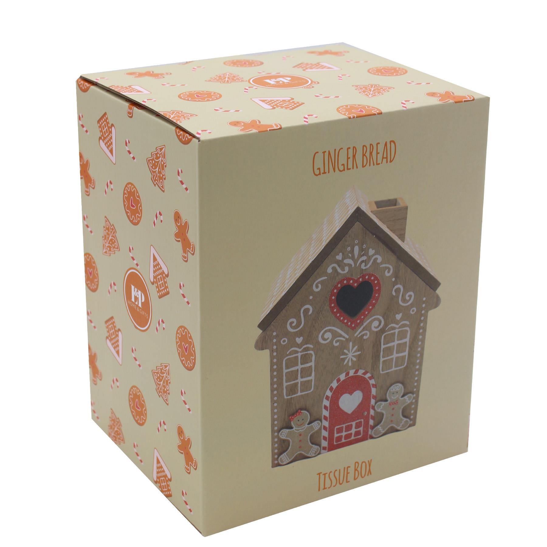 Christmas Decorations Tissue Box Gingerbread Wooden 22.5cm x 18cm