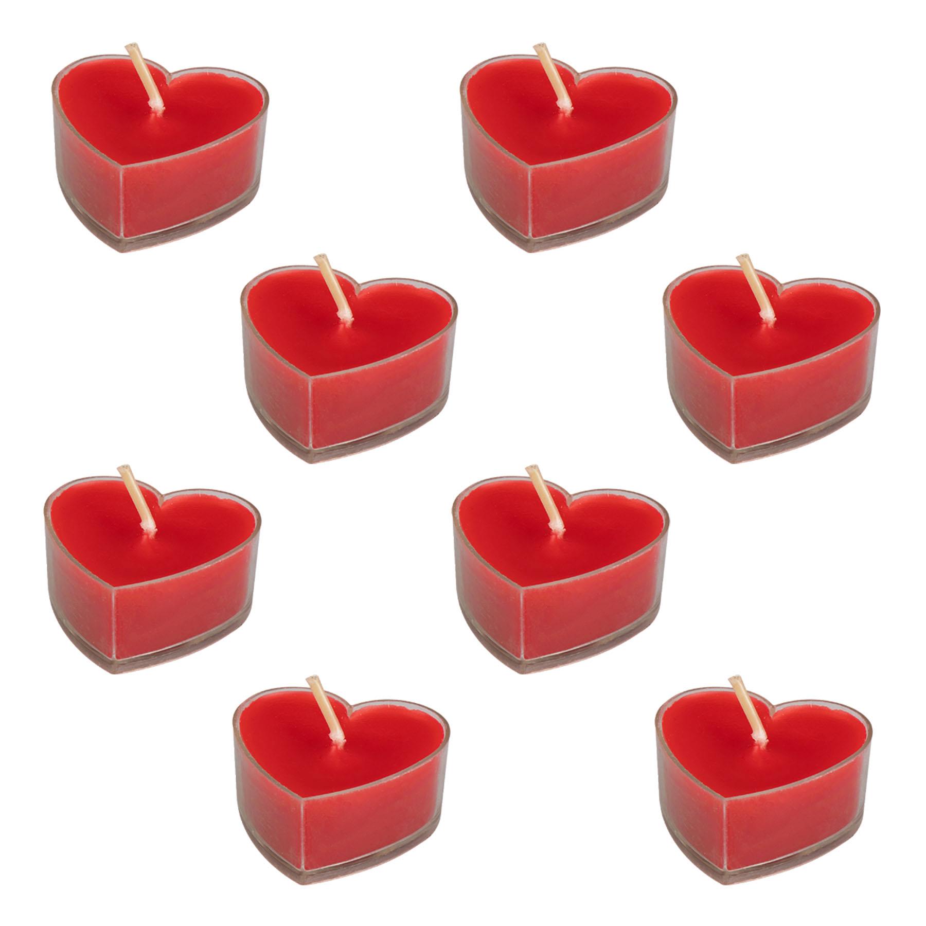 Valentines Heart Shaped Tea Light Candles 4 Hours Burn Time Pack of 8