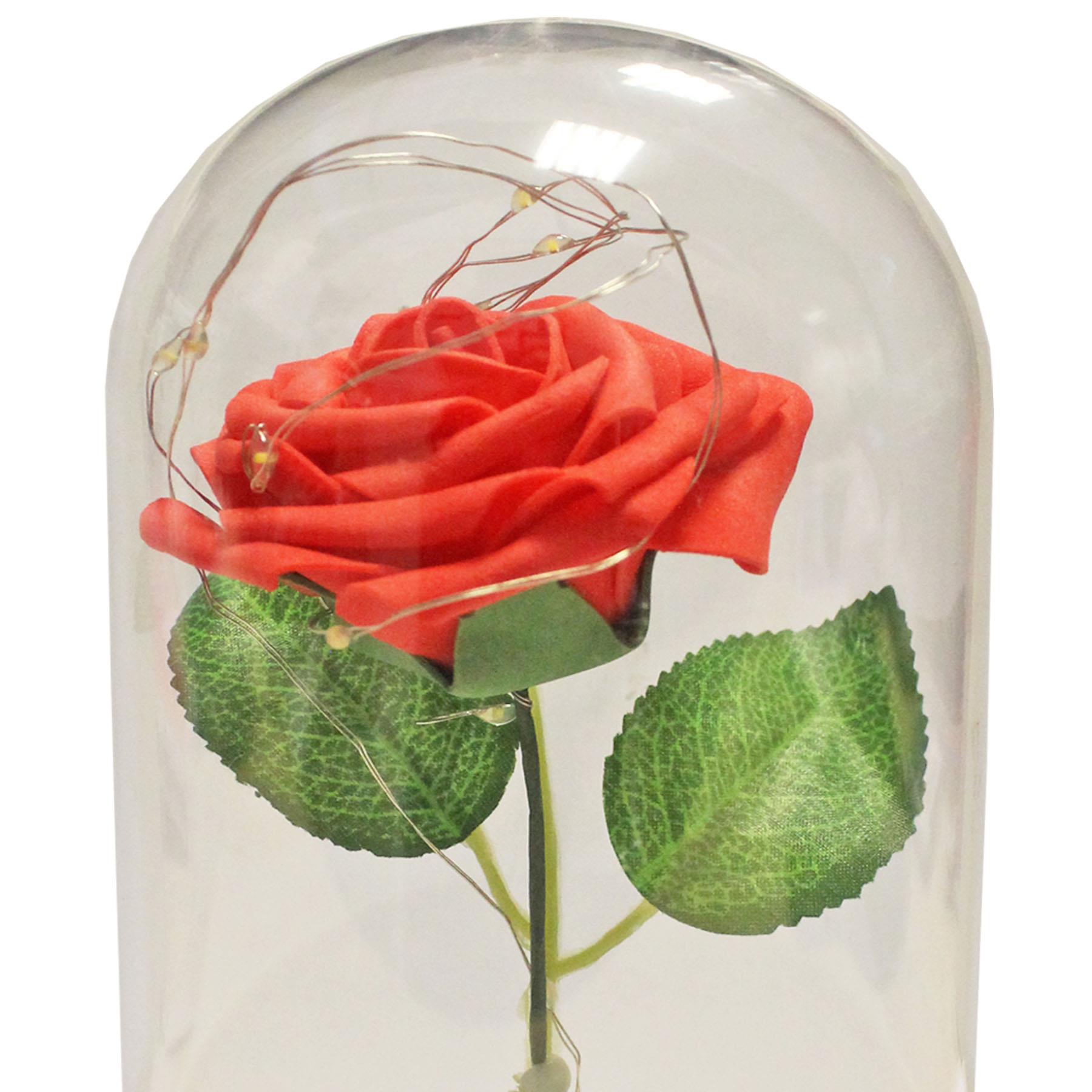 Light Up Rose Flower In Glass Dome Cloche Artificial Flower Valentines Day Gift