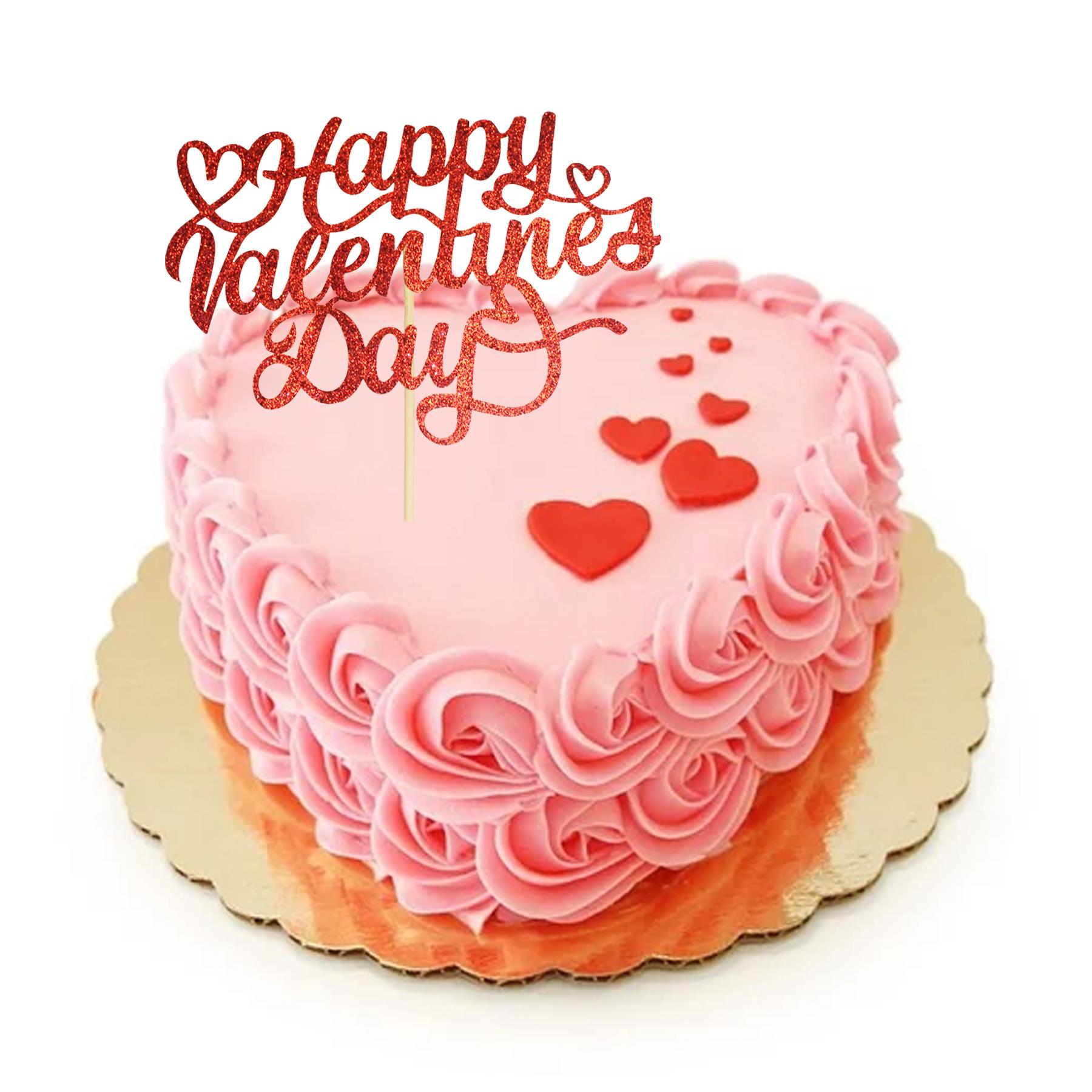 Valentines Cake Topper Red Glitter Reads Happy Valentine's Day