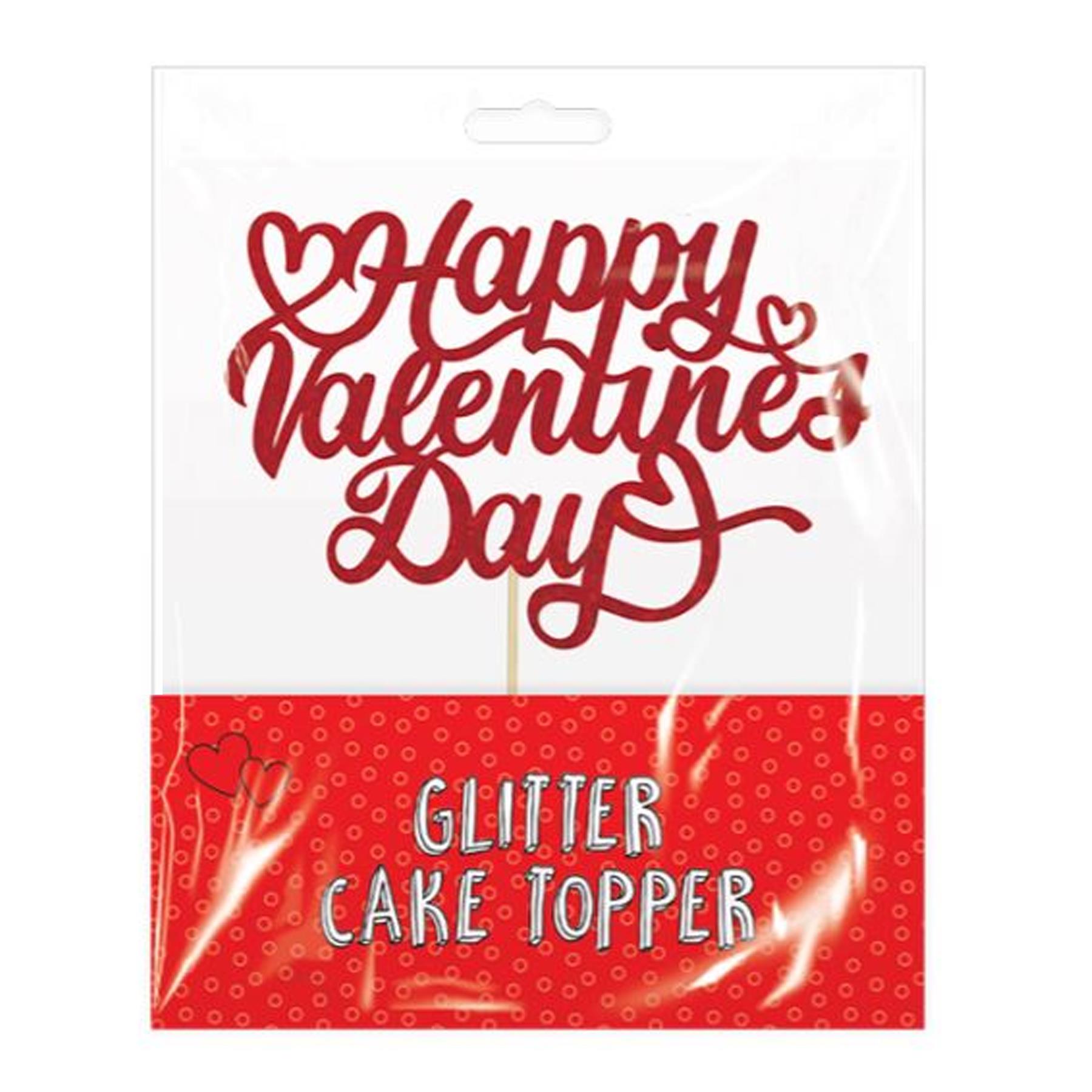 Valentines Cake Topper Red Glitter Reads Happy Valentine's Day