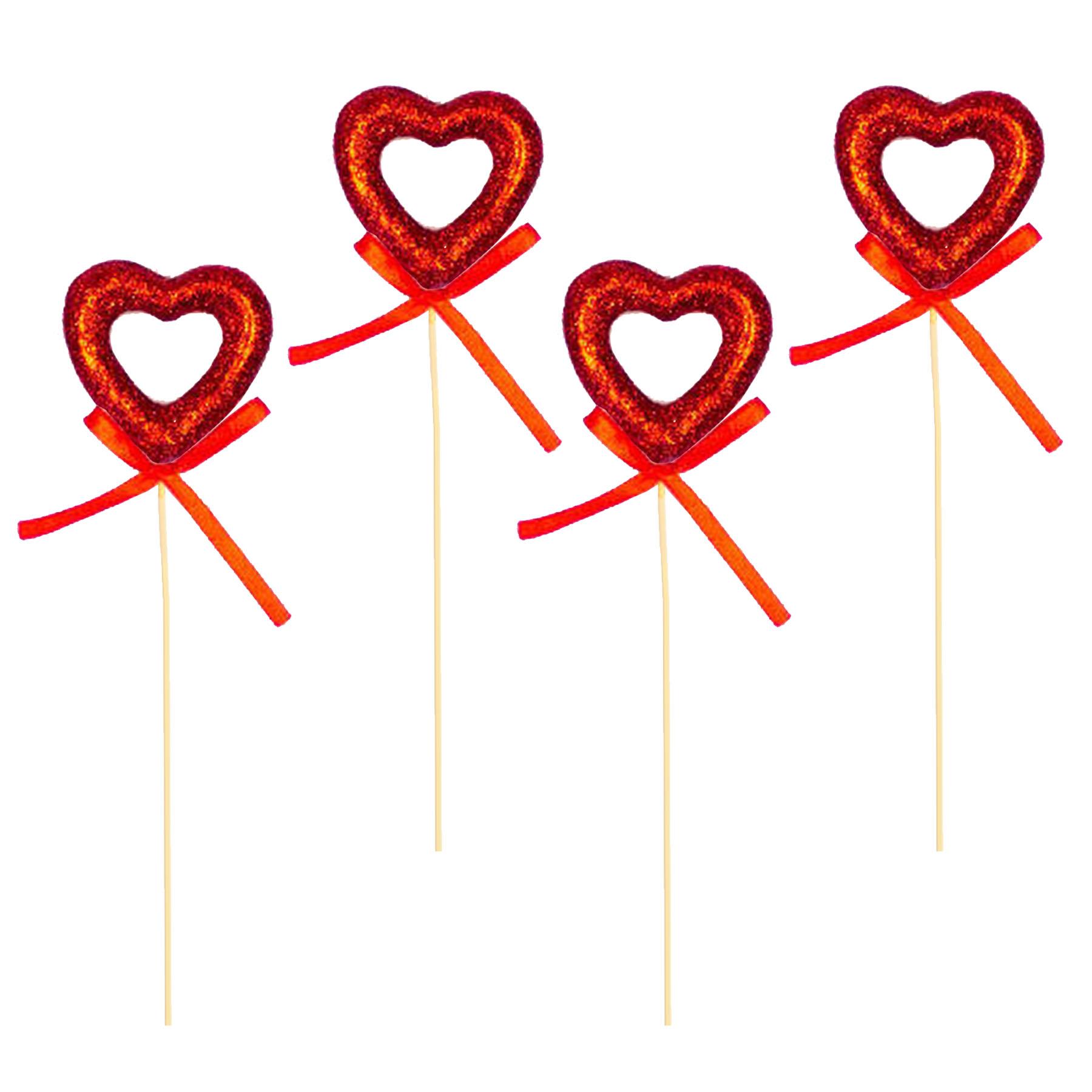 Valentines Glitter Heart Picks Decoration Pack of 4