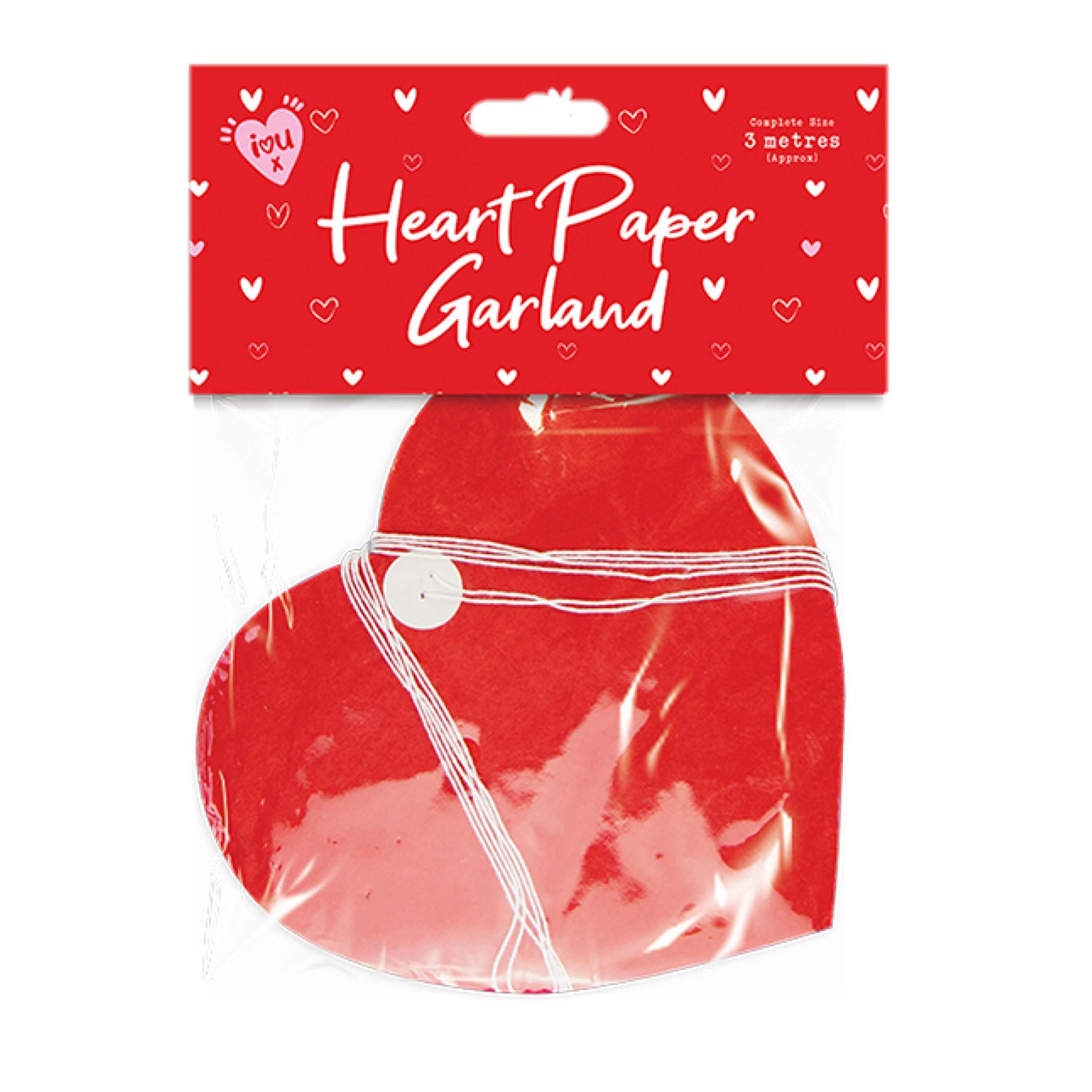 Valentines Heart Garland Decoration Red Paper 3M