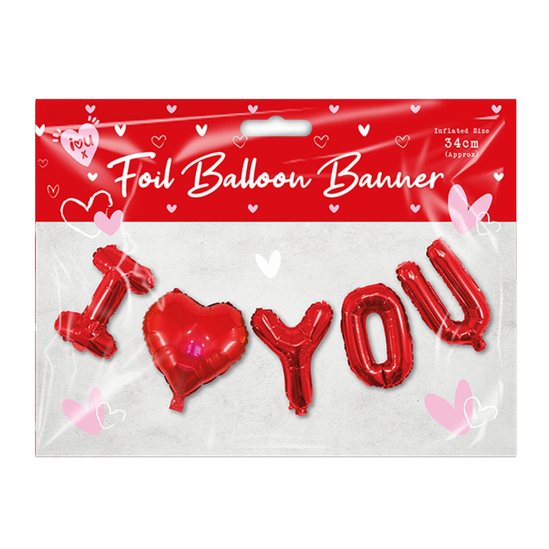Valentines Balloon Banner Decoration Red Foil I Love You