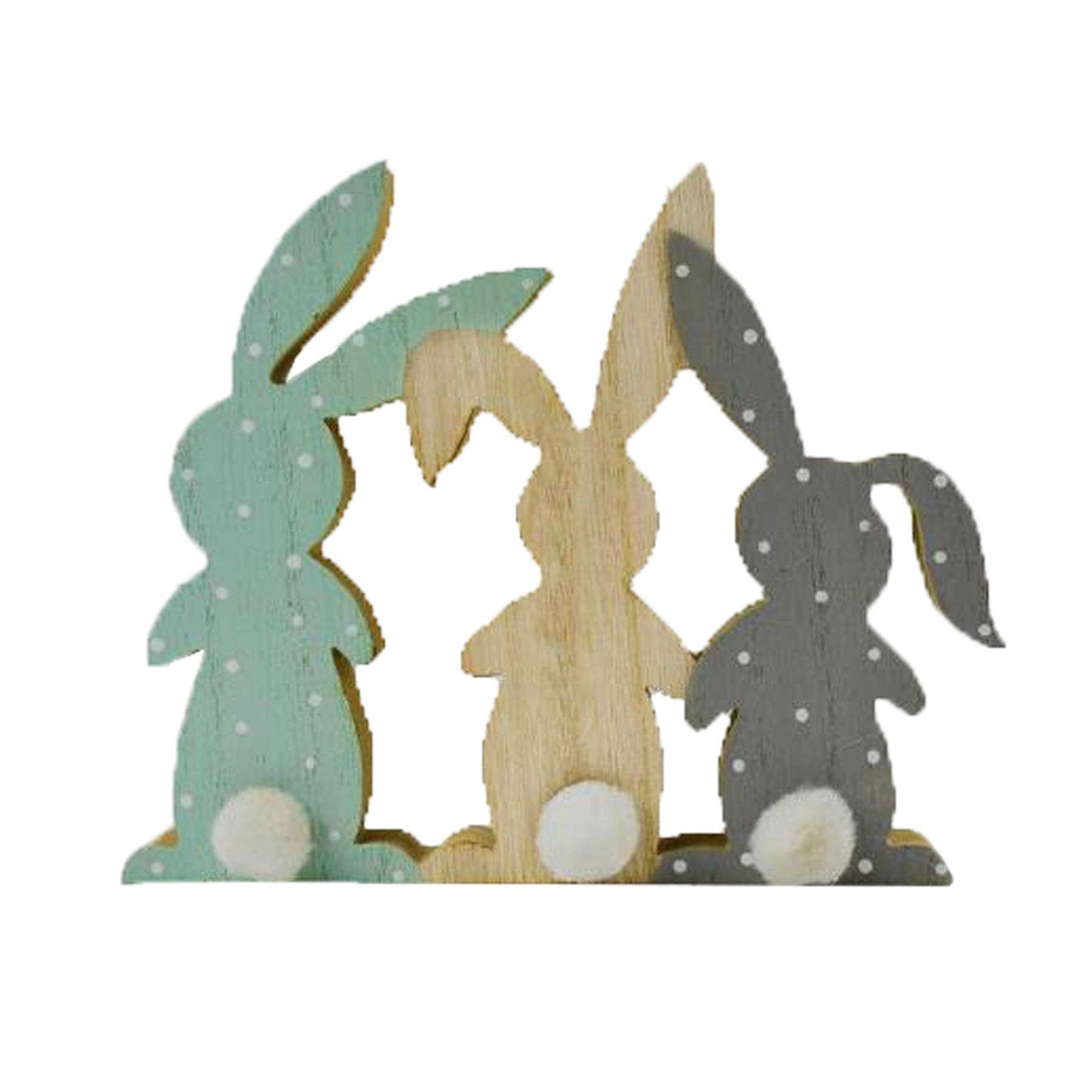 Easter Art Deco Decorations - 3 Bunny Tail Wooden Plaque - Green