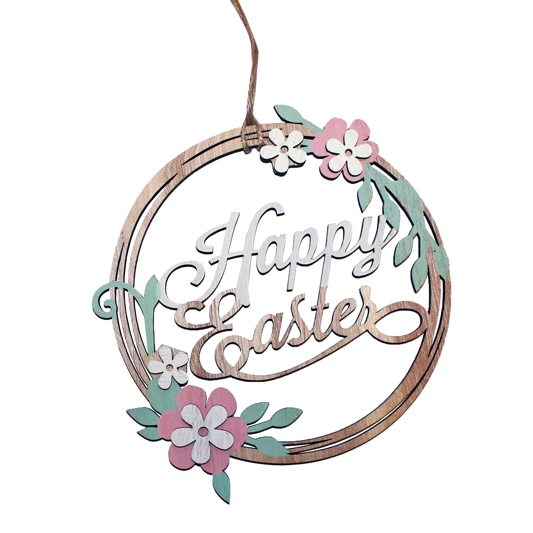 Easter Art Deco Decorations, Room Ornament - 15cm Happy Easter Hanging Sign