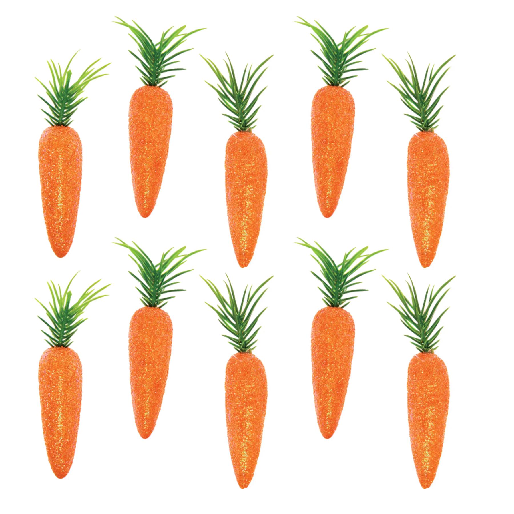 Easter Decorations, Bonnet Making, Arts and Crafts - 10 Pack Glitter Carrots