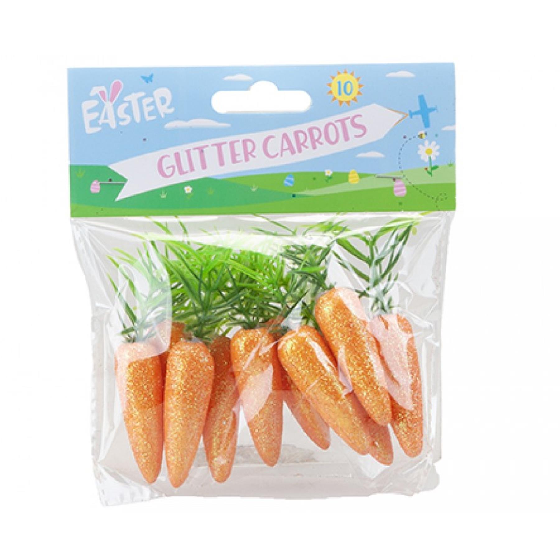Easter Decorations, Bonnet Making, Arts and Crafts - 10 Pack Glitter Carrots