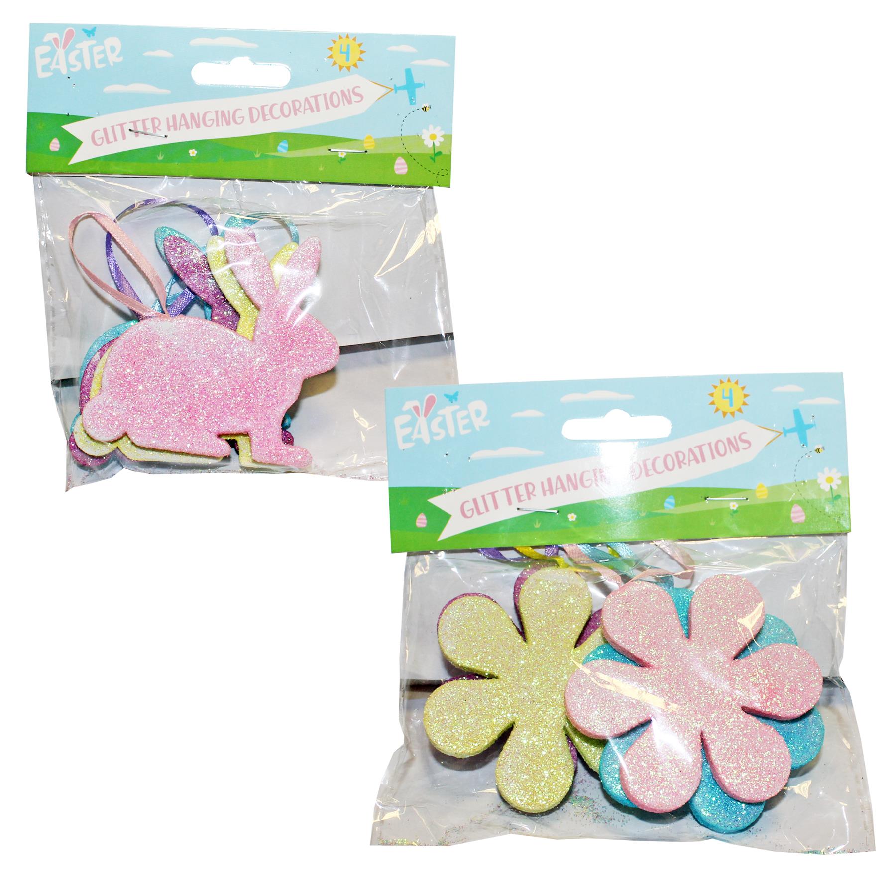 Easter Decorations, Bonnet Making, Arts and Crafts - Glitter Bunny / Flower Pack of 8