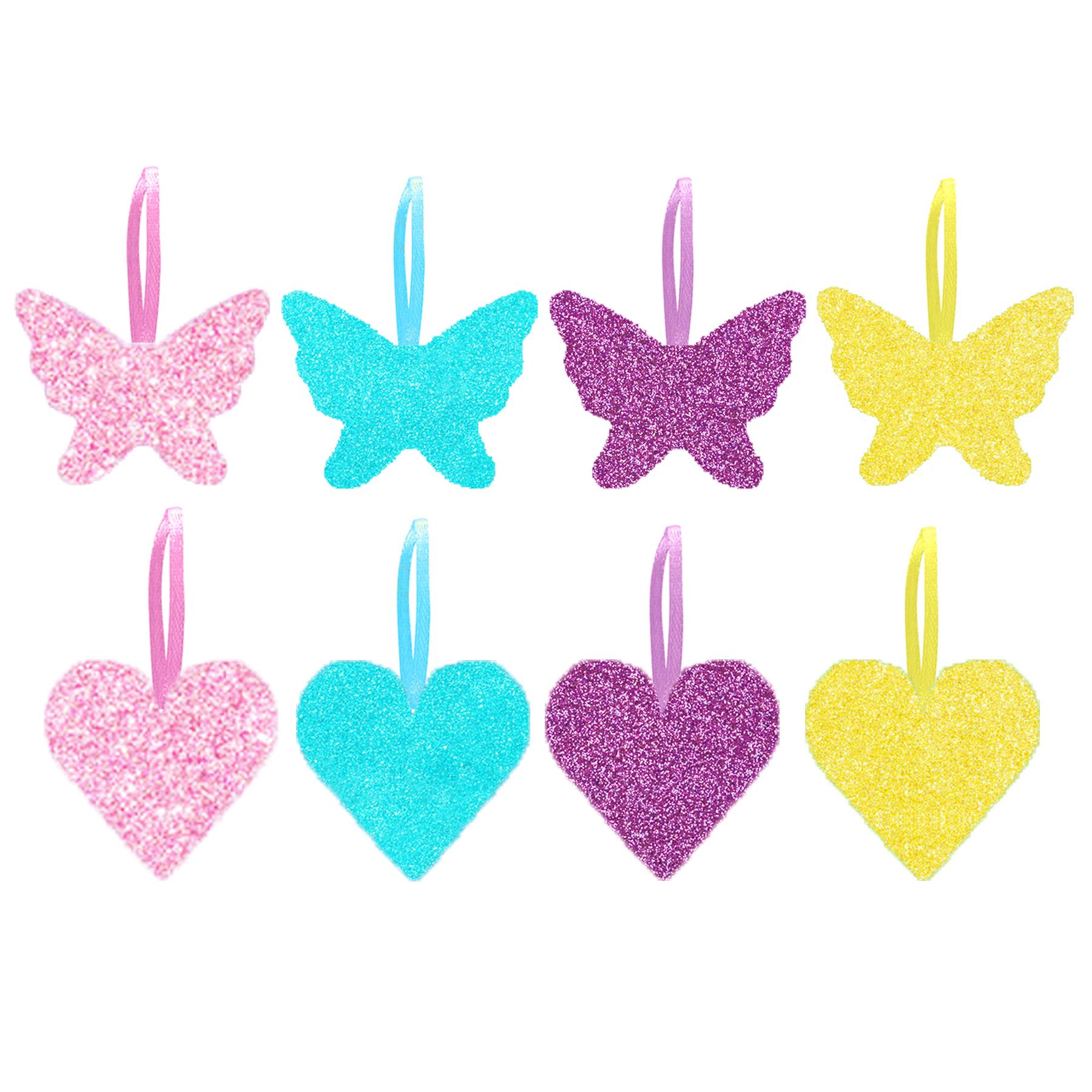 Easter Decorations, Bonnet Making, Arts and Crafts - Glitter Butterfly / Heart Pack of 8
