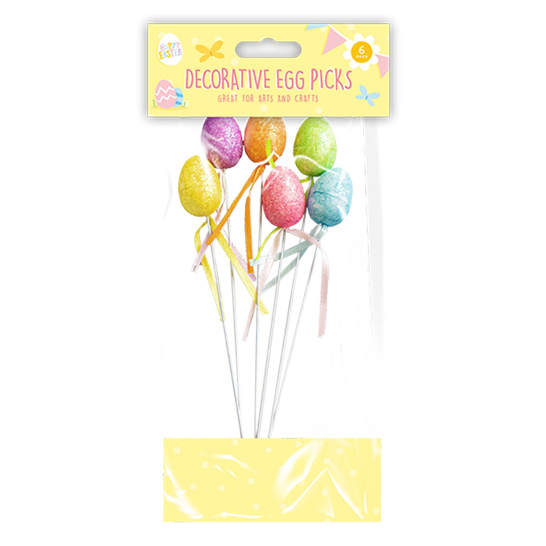 Easter Decorations, Bonnet Arts and Crafts, Egg Hunt - 6 Pack Glitter Egg Pick