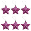 53291 6 Pack Glitter Stars CERISE 1 Christmas Cerise 6 Pack 80mm Glitter Stars Tree Decorations