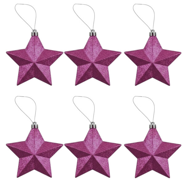 53291 6 Pack Glitter Stars CERISE 1 Christmas Cerise 6 Pack 80mm Glitter Stars Tree Decorations
