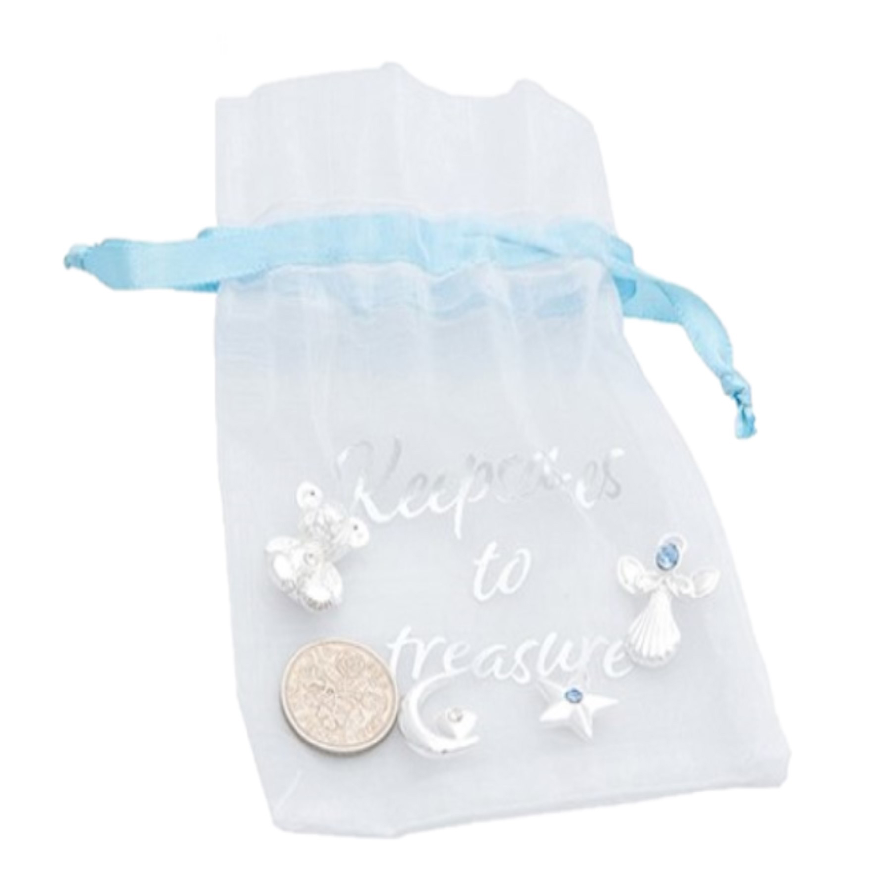 Baby Boy 5 Piece Silver Plated Keepsakes to Treasure with Card and Organza Bag