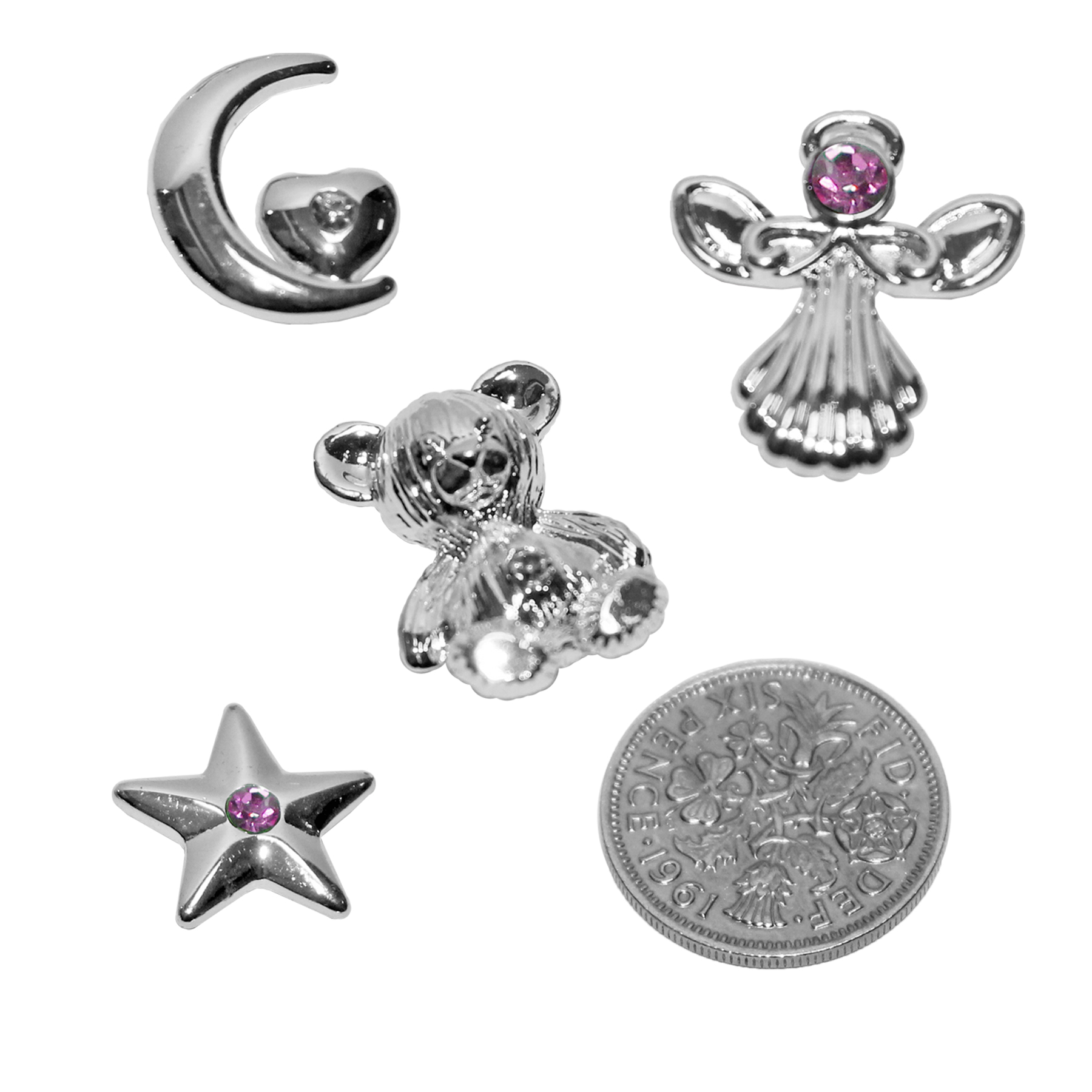 Baby Girl 5 Piece Silver Plated Keepsakes to Treasure with Card and Organza Bag