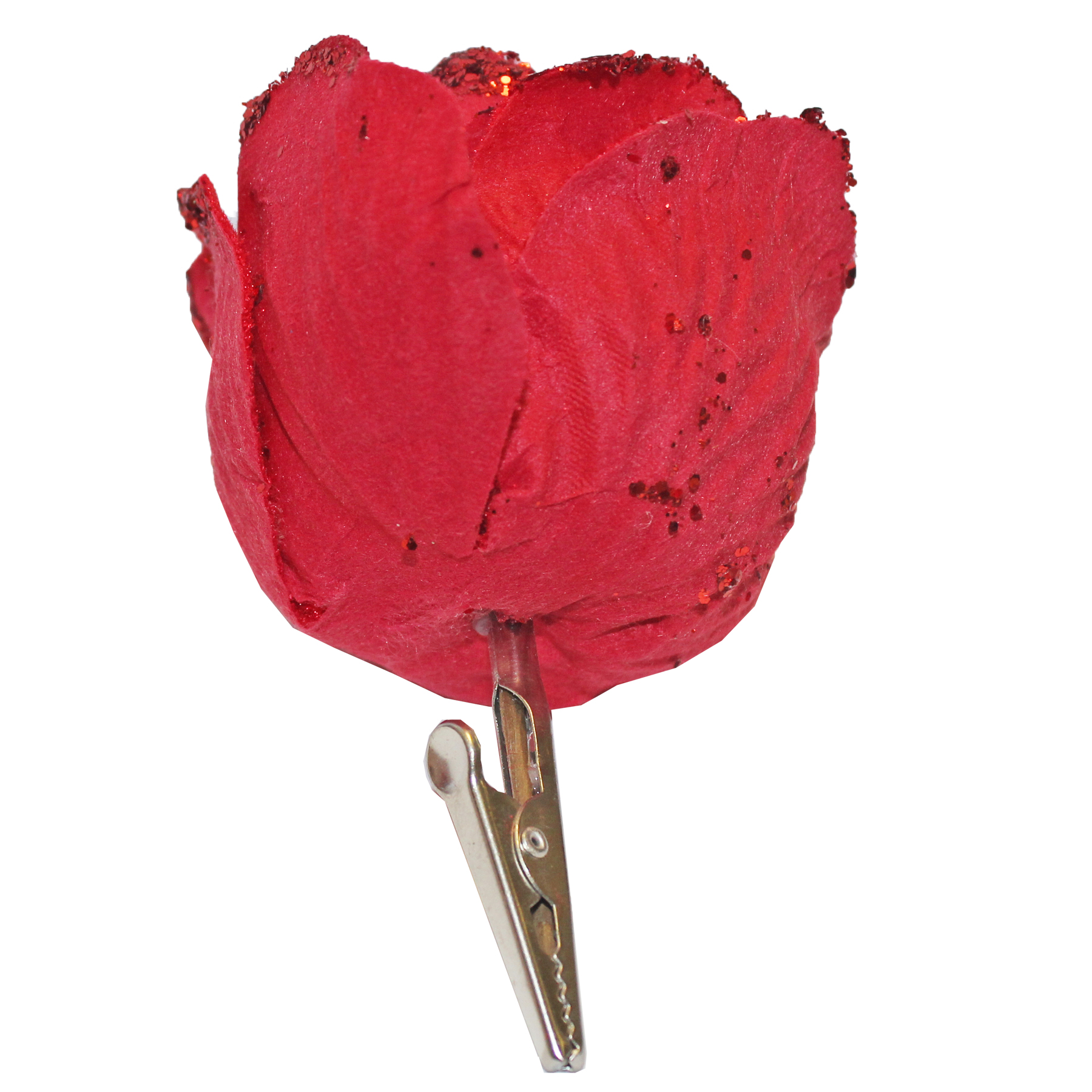 Christmas Tree Decoration Clip on Rose Flower 10cm - Red