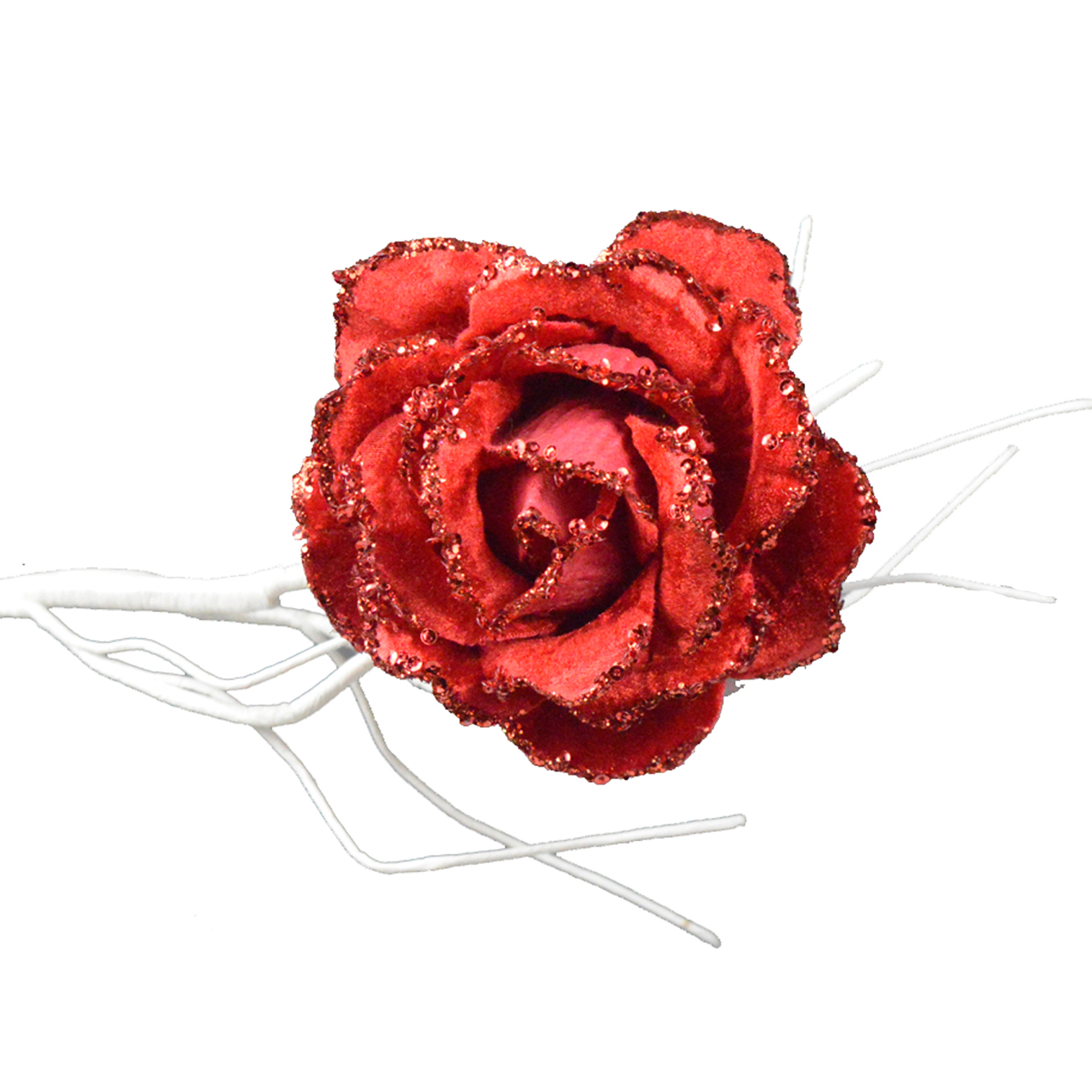 Christmas Tree Decoration Clip on Rose Flower 10cm - Red