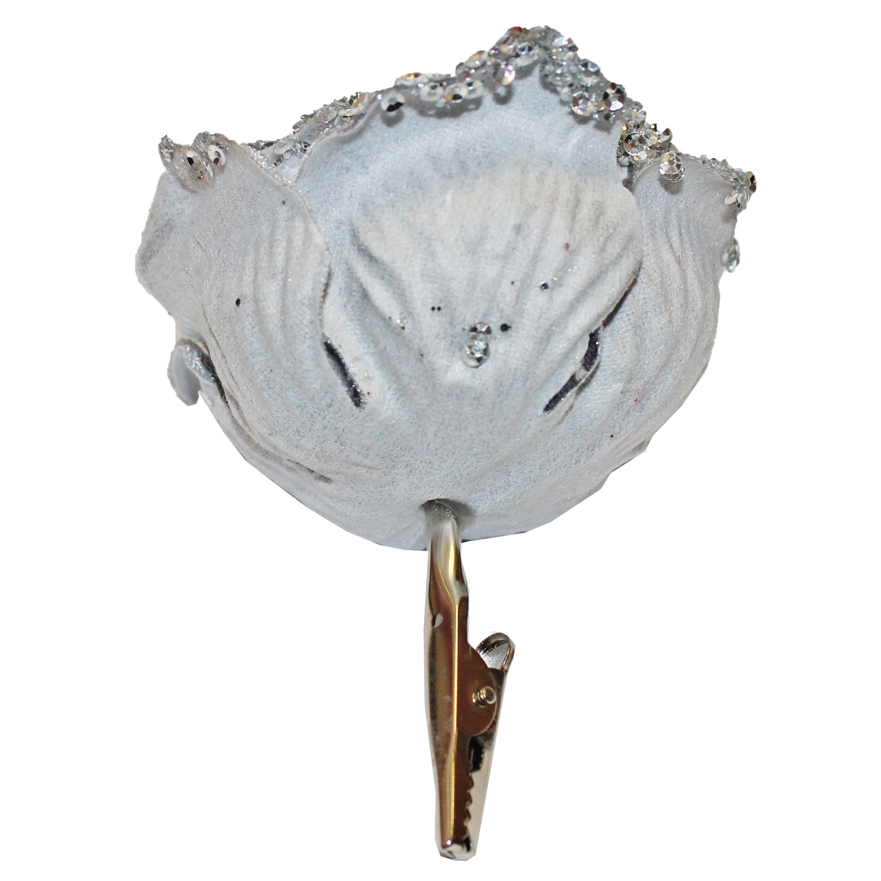56077 Rose Flower 2 Christmas Tree Decoration Clip on Rose Flower 10cm - Silver
