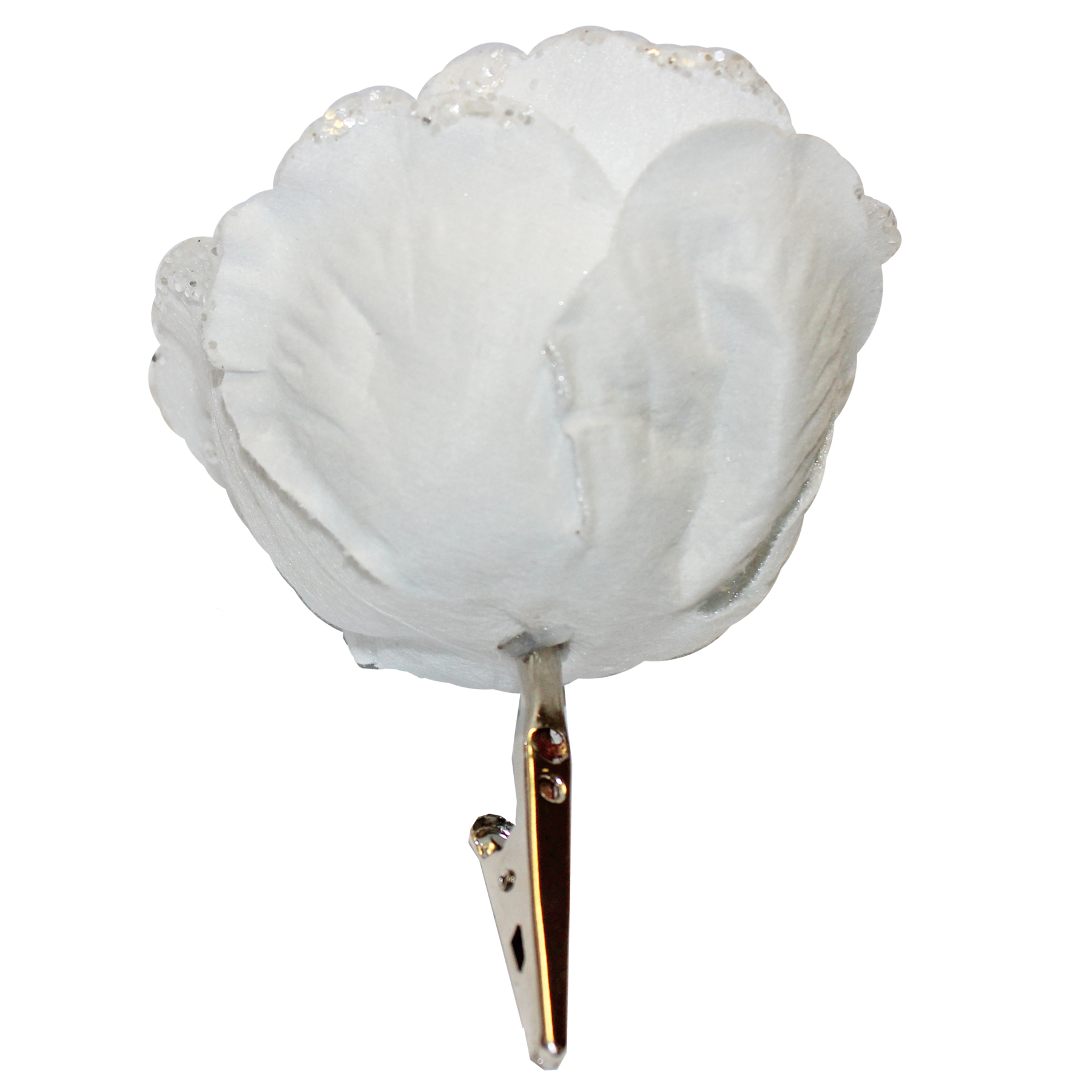 Christmas Tree Decoration Clip on Rose Flower 10cm - White