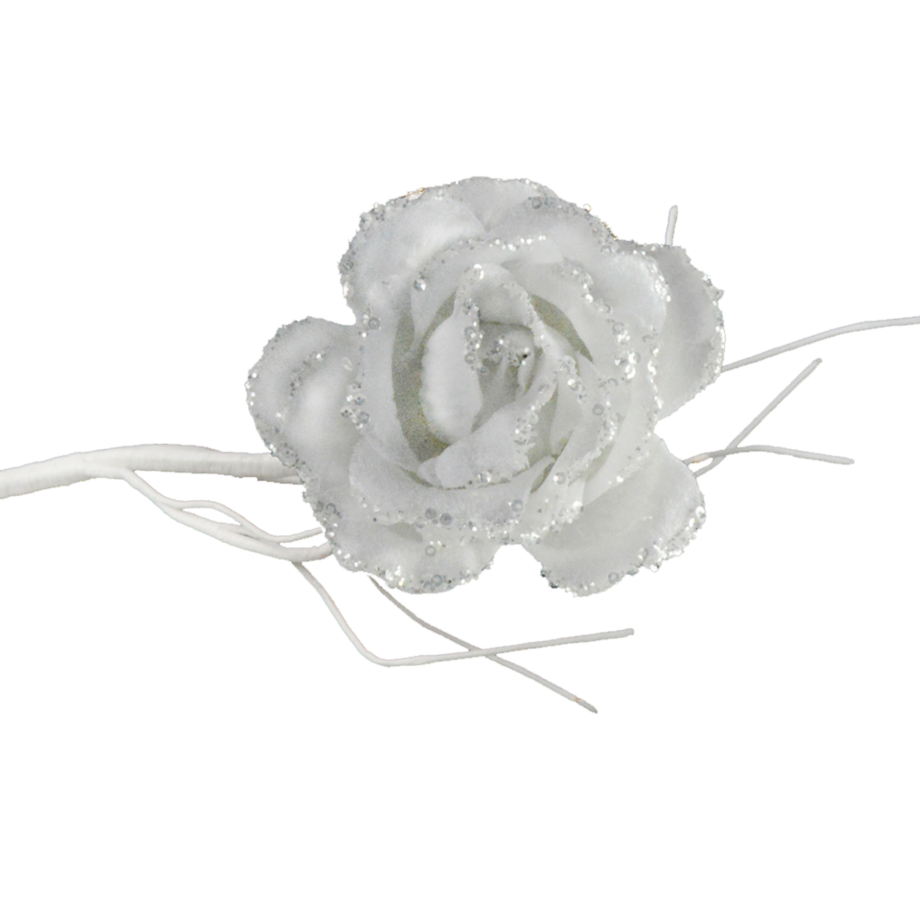 Christmas Tree Decoration Clip on Rose Flower 10cm - White