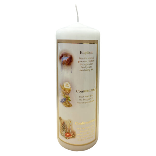 Pillar Candle Baptism Communion and Confirmation 15cm 3 in 1 Gift Wrapped