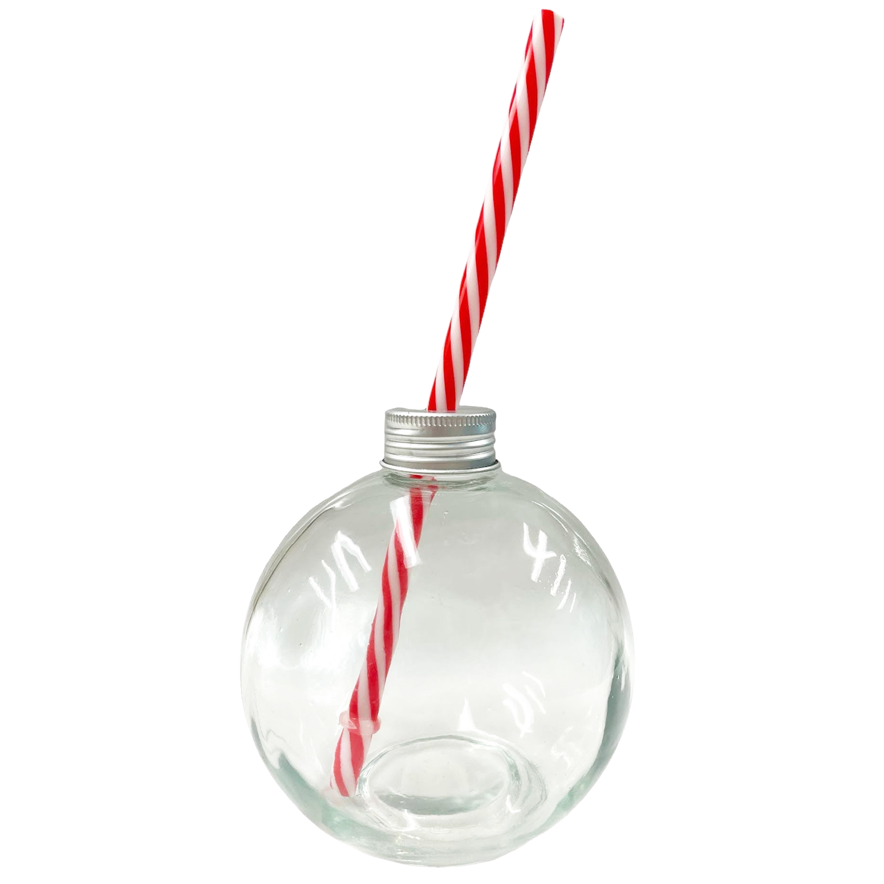 Set of 4 Christmas Glass Bauble Drinking Glass with Paper Straw