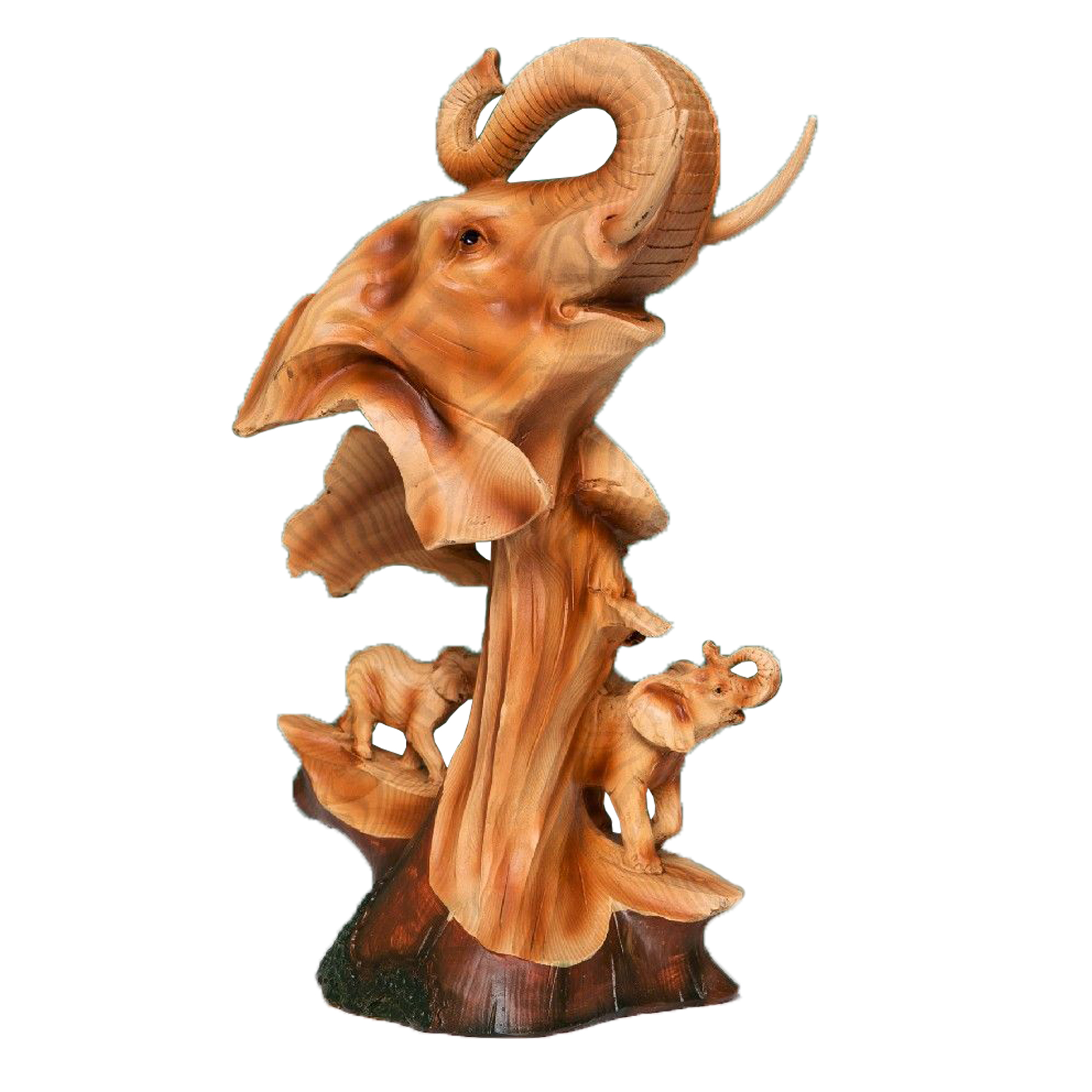 Naturecraft Wood Effect Resin Statue Ornament Figurine - Elephant Head and Calf's