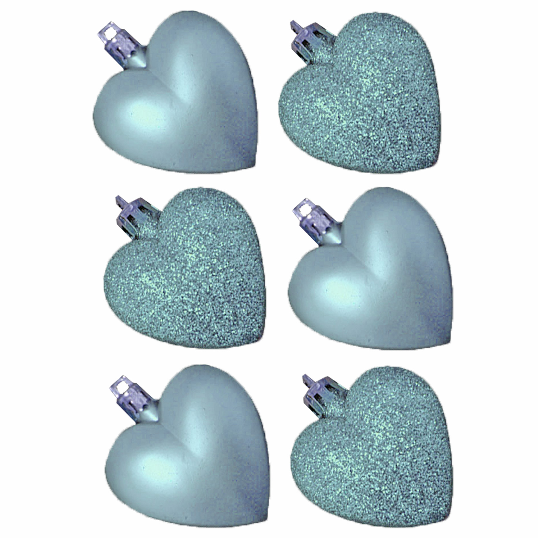 Christmas Tree Decorations 6 Pack Hanging Hearts 50mm - Ice Blue