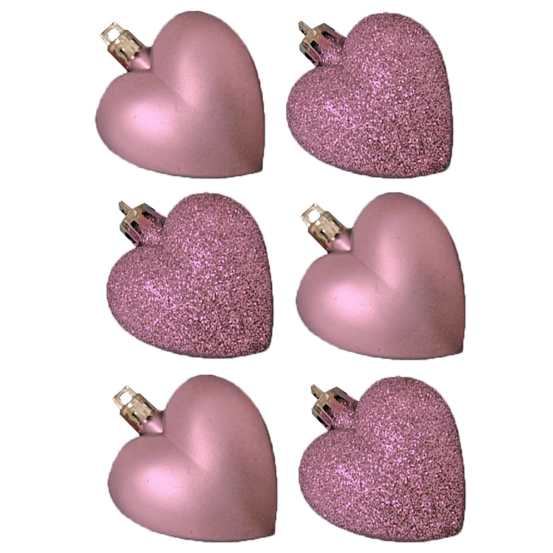 Christmas Tree Decorations 6 Pack Hanging Hearts 50mm - Pink