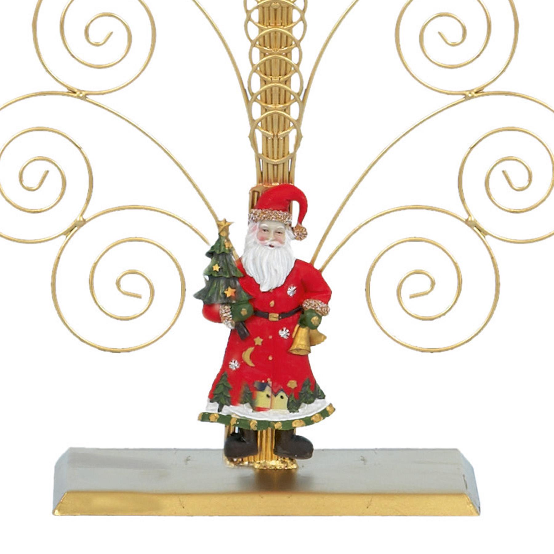 Christmas Card Holder Holds 20 Cards Metal Swirl with Santa Gold