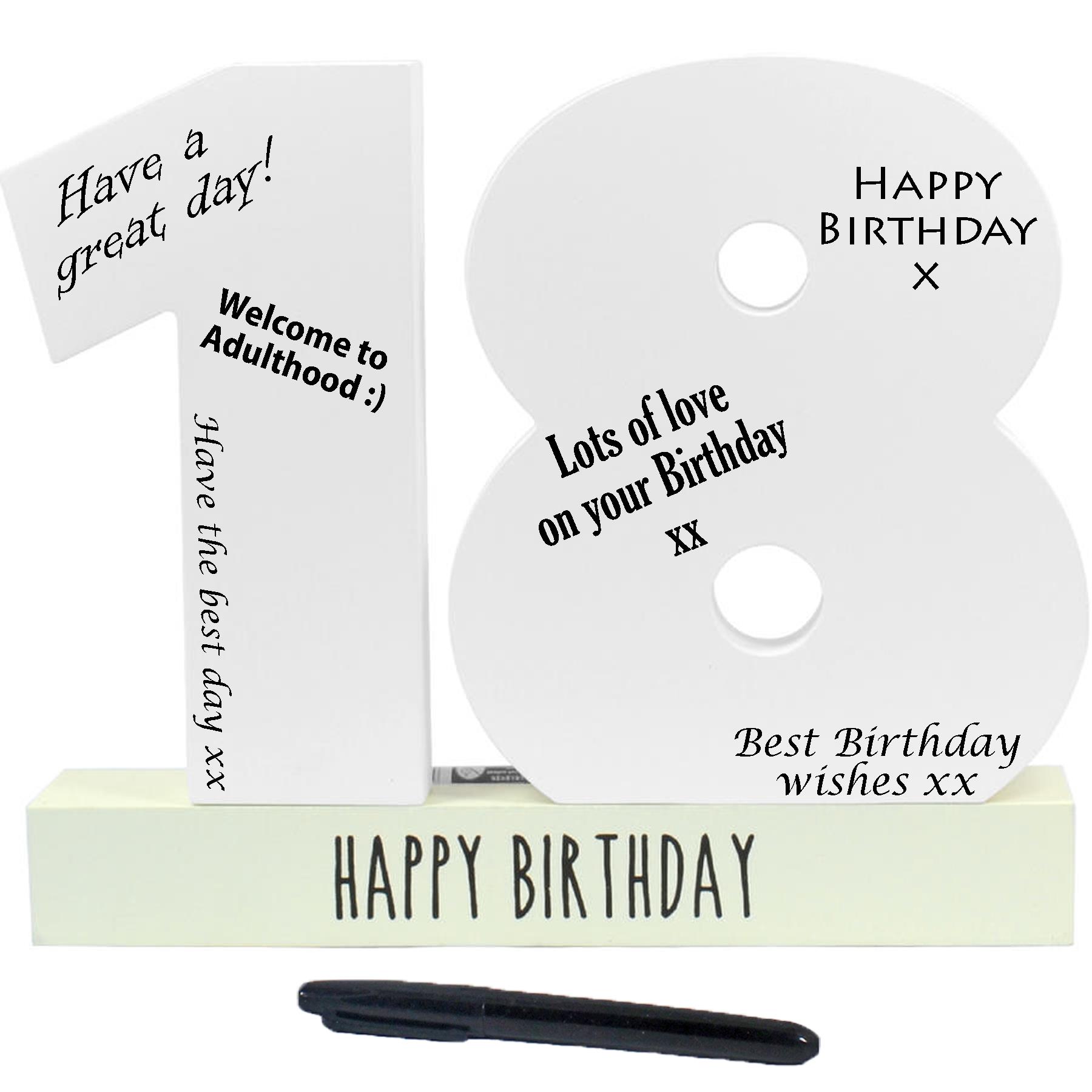 Wooden Birthday Number Signature Plaque on Base with Pen - 18th