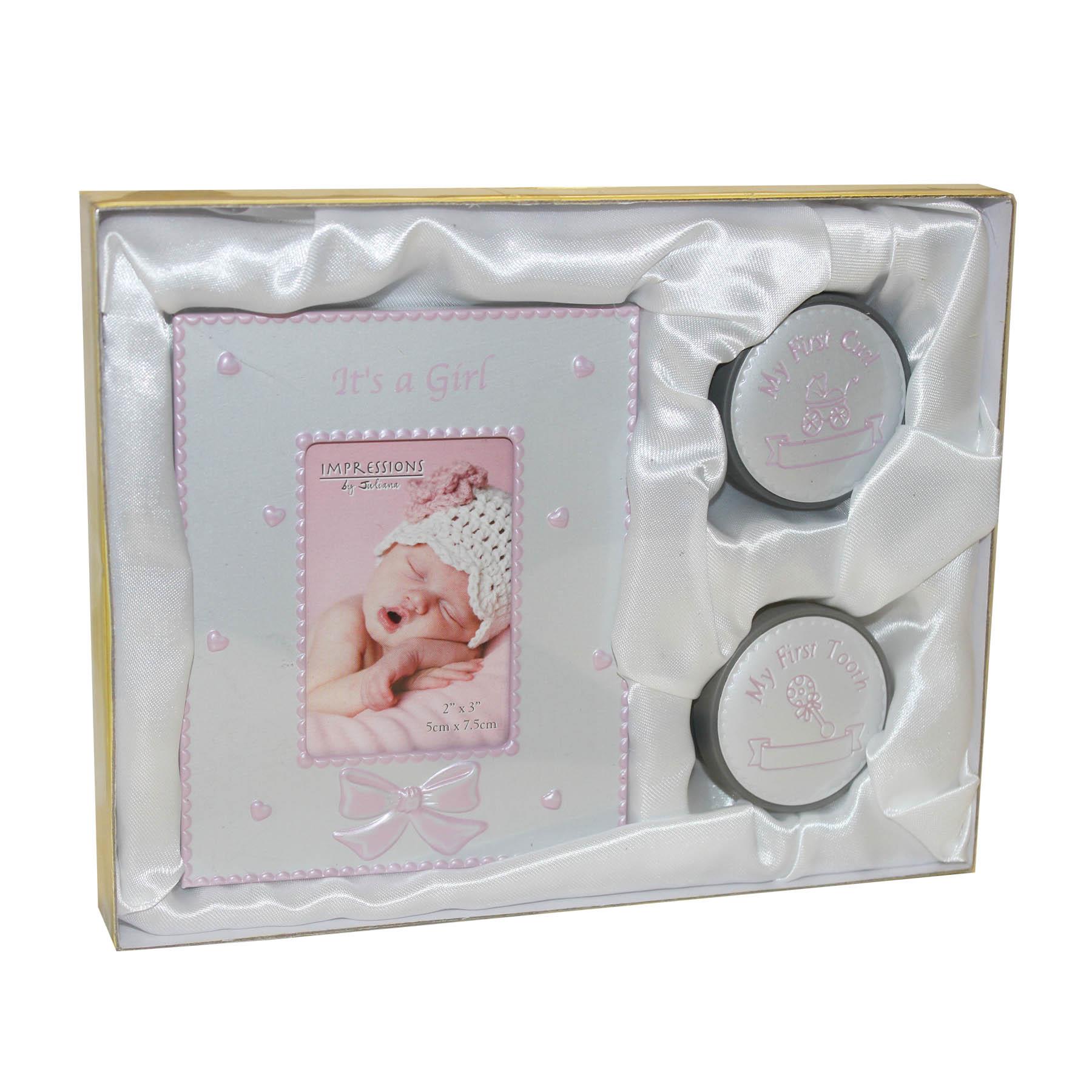 Baby Keepsake Tooth/Curl Trinket and Frame Gift Set - Pink / Girl