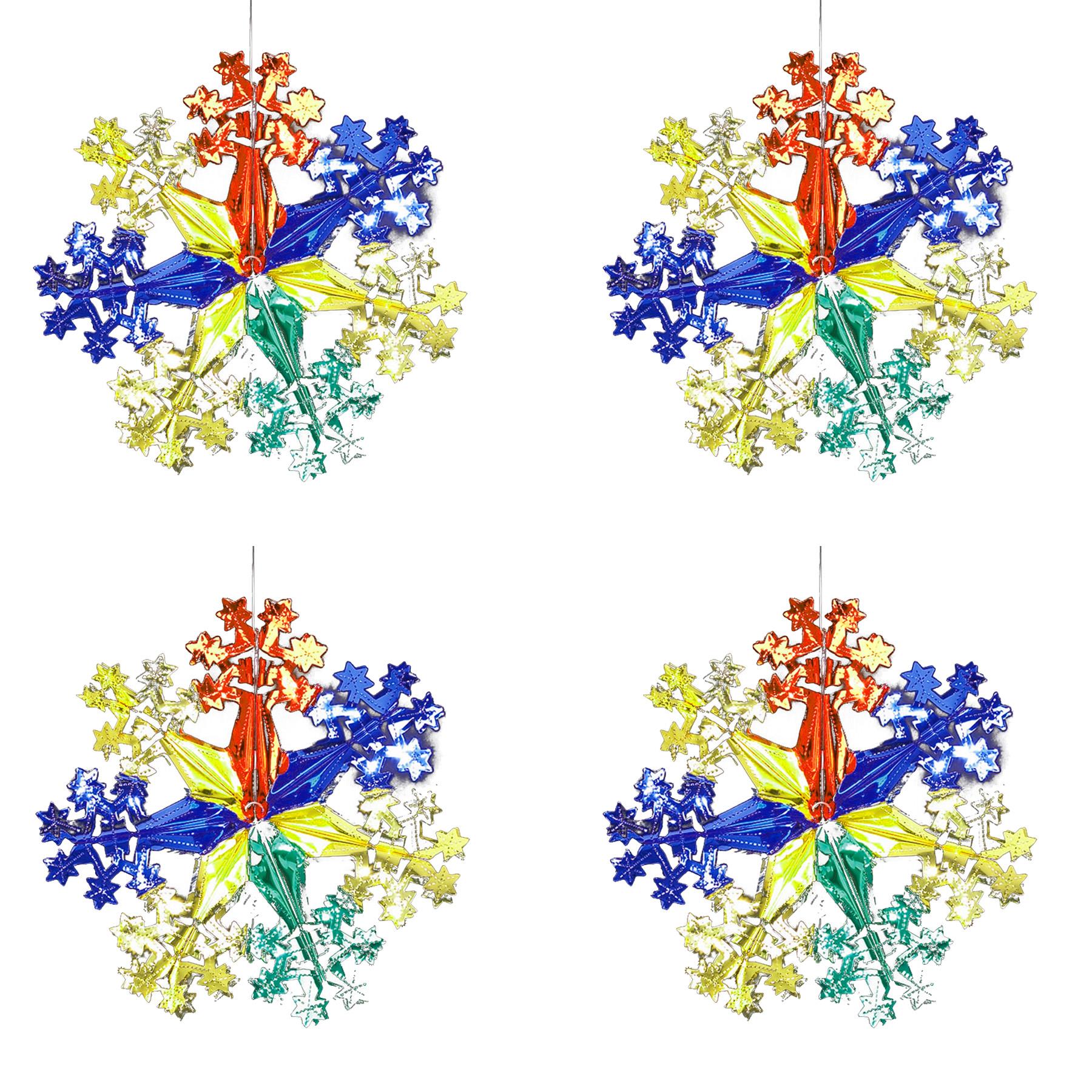 Christmas Foil Ceiling Decorations Multicolour - Set 4 40cm Star Snowflakes