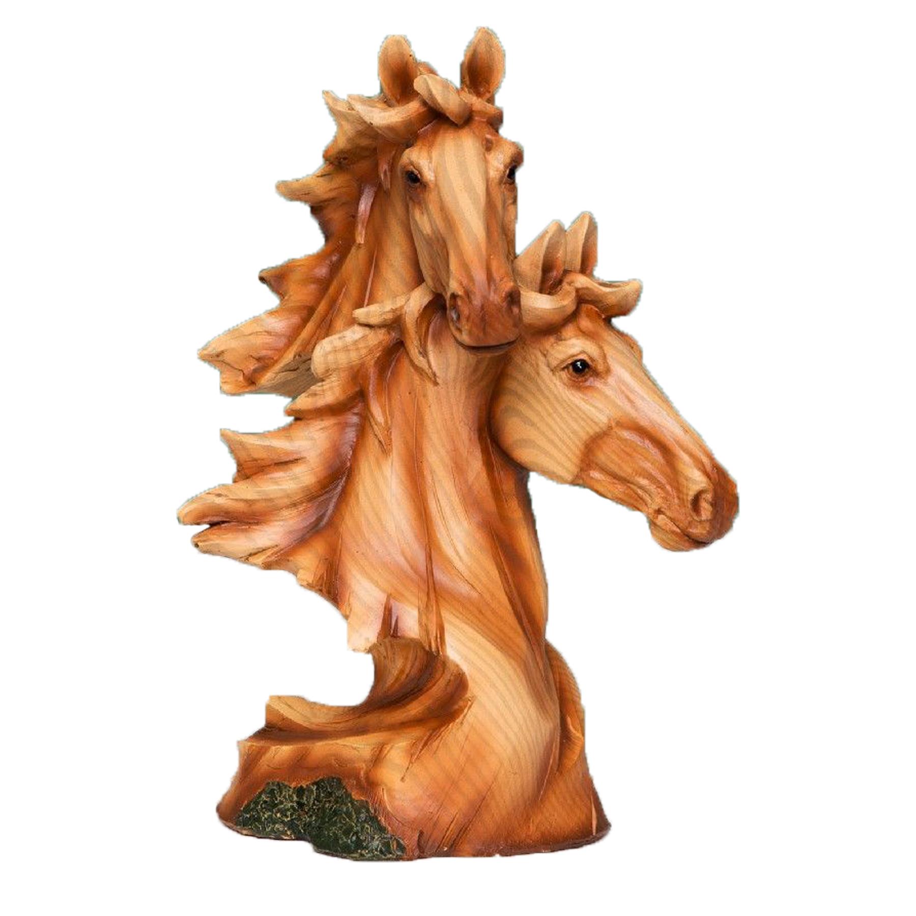 Naturecraft Wood Effect Resin Statue Ornament Figurine - Two Horse Heads