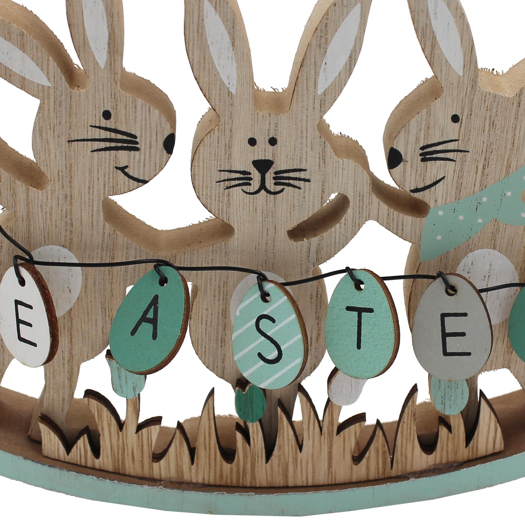 Easter Plaque MDF Rocking Bunny Green Art Deco Decoration