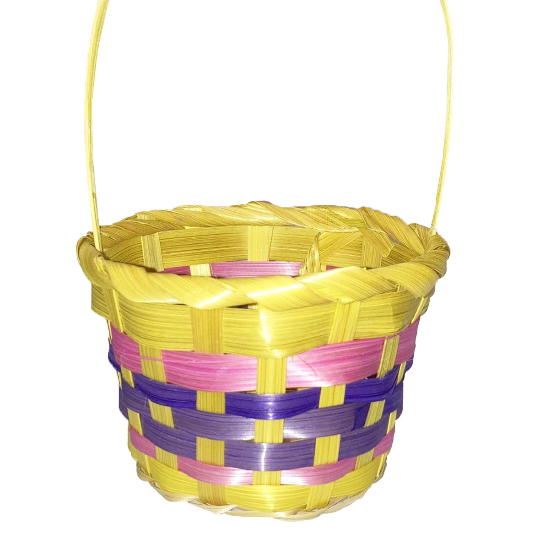 Easter Woven Mini Baskets Buckets Set of 2 Egg Hunt - Pink / Yellow Mix